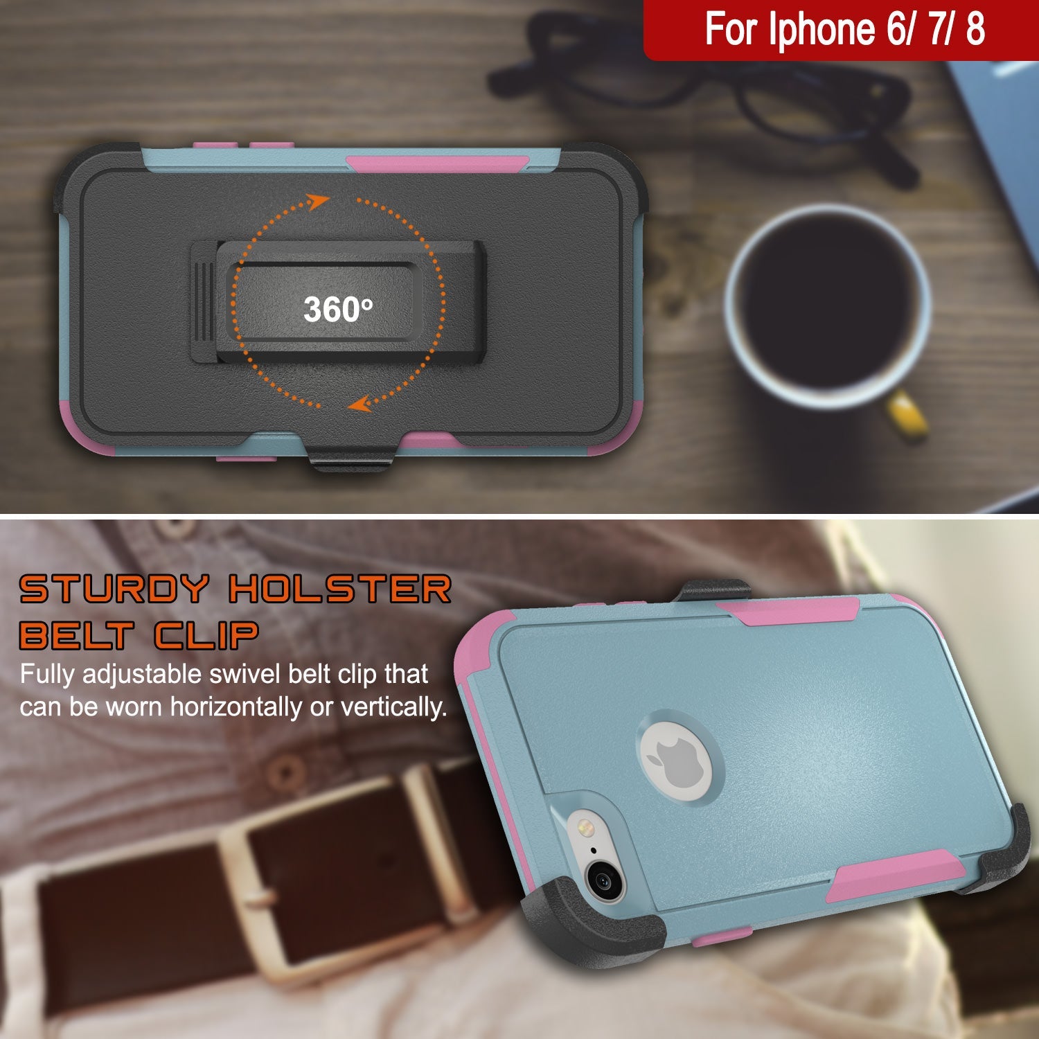 Punkcase for iPhone 7 Belt Clip Multilayer Holster Case [Patron Series] [Mint-Pink]