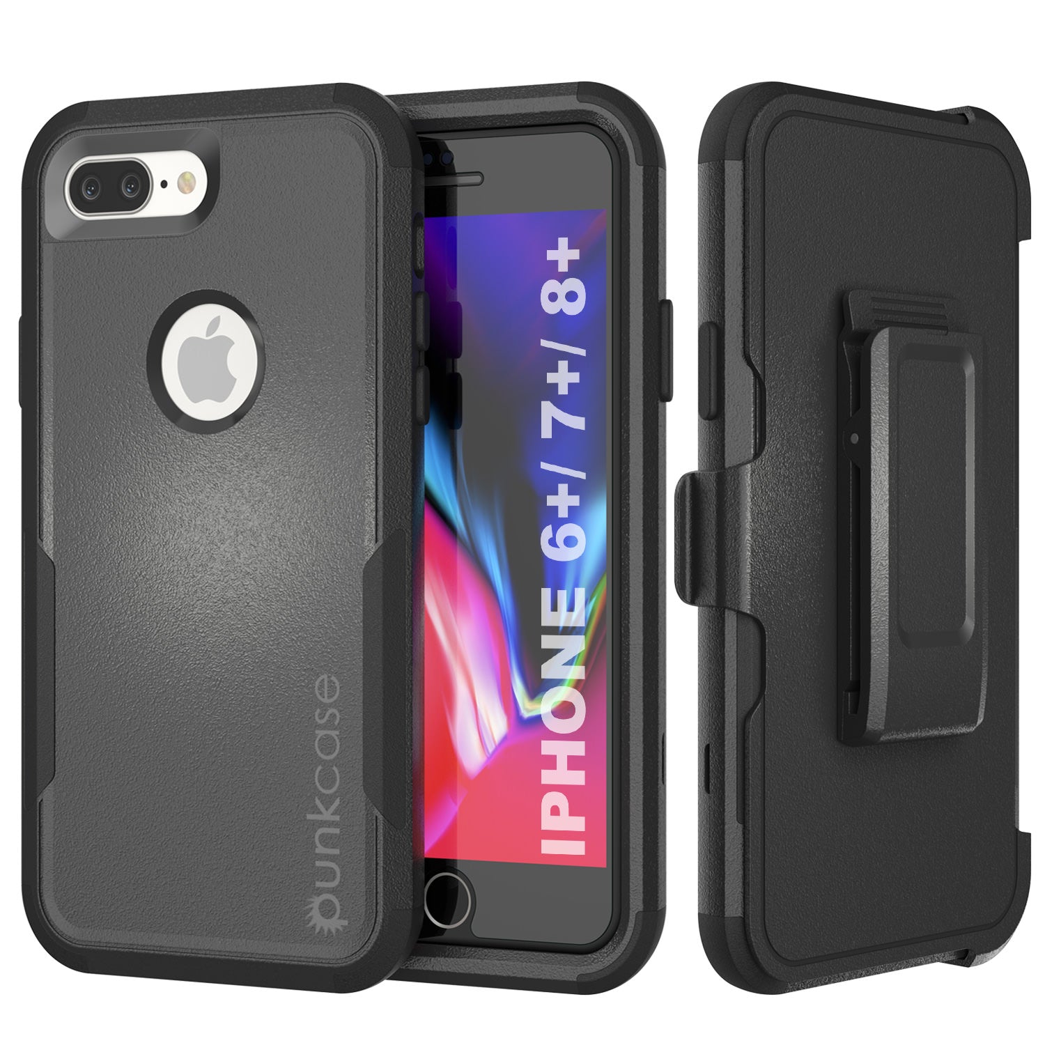 Punkcase para iPhone 7+ Plus Estojo de cinto com clipe de cinto de camada múltipla [Série Patron] [Preto]