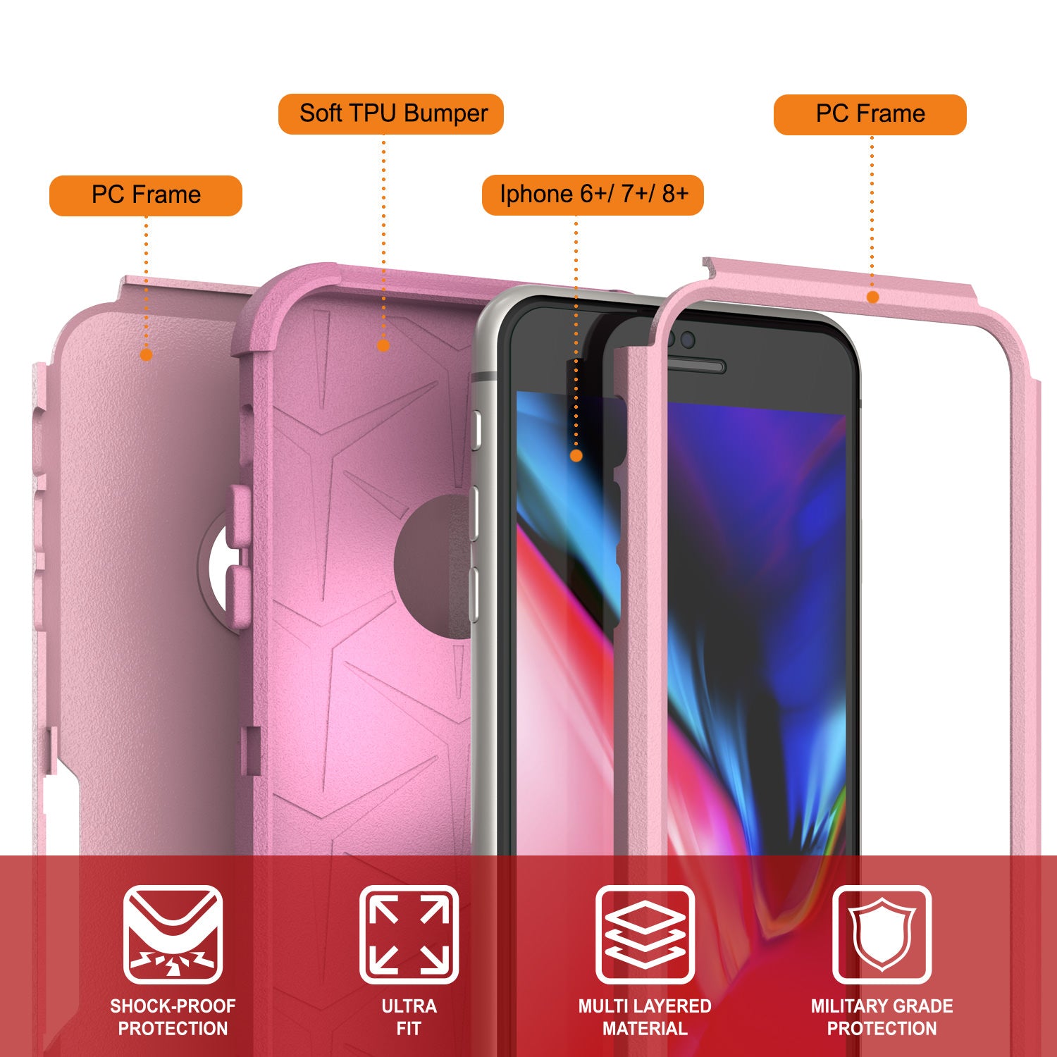 Punkcase for iPhone 6+ Plus Belt Clip Multilayer Holster Case [Patron Series] [Pink] (Color in image: Mint-Pink)