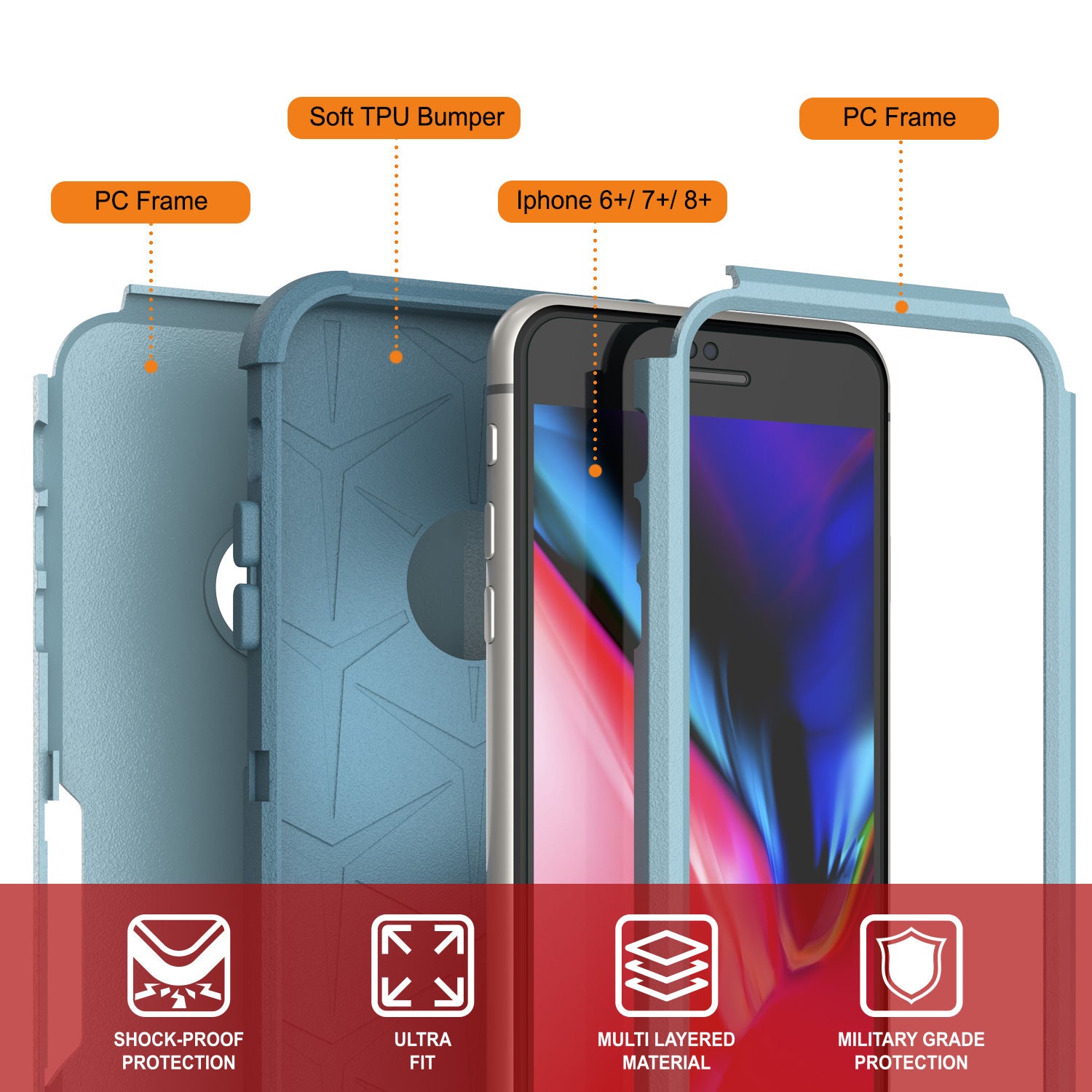 Punkcase for iPhone 8+ Plus Belt Clip Multilayer Holster Case [Patron Series] [Mint] (Color in image: Mint-Pink)