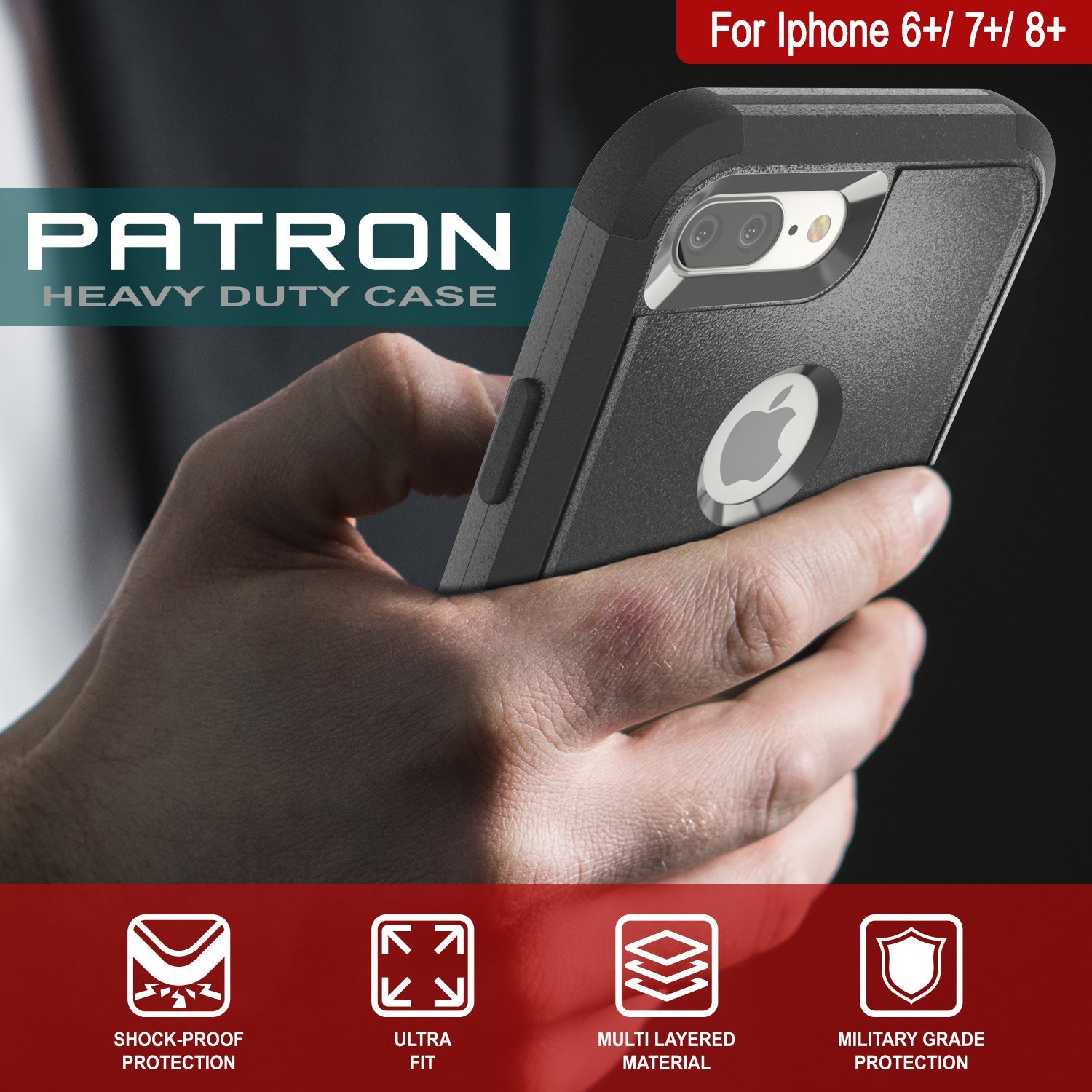 Punkcase for iPhone 6+ Plus Belt Clip Multilayer Holster Case [Patron Series] [Black] (Color in image: Red-Black)