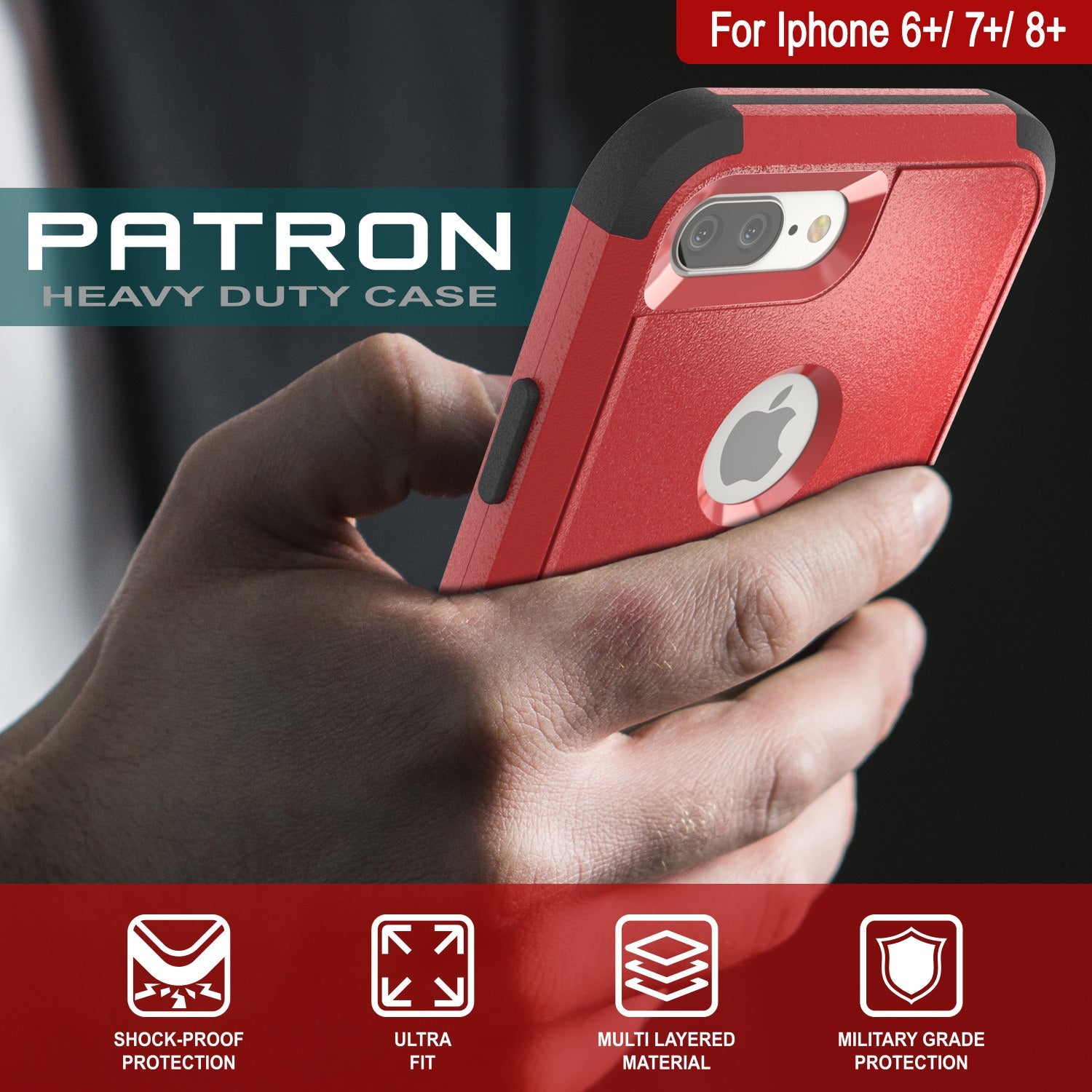 Punkcase for iPhone 6+ Plus Belt Clip Multilayer Holster Case [Patron Series] [Red-Black] (Color in image: Black)