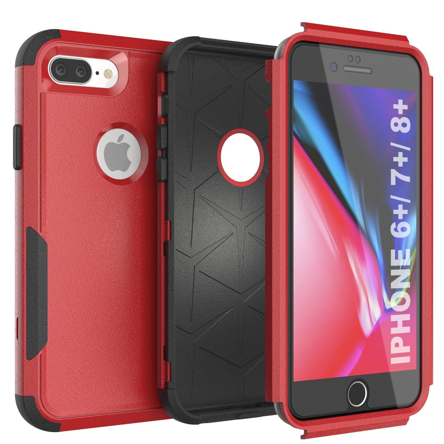 Punkcase for iPhone 7+ Plus Belt Clip Multilayer Holster Case [Patron Series] [Red-Black]