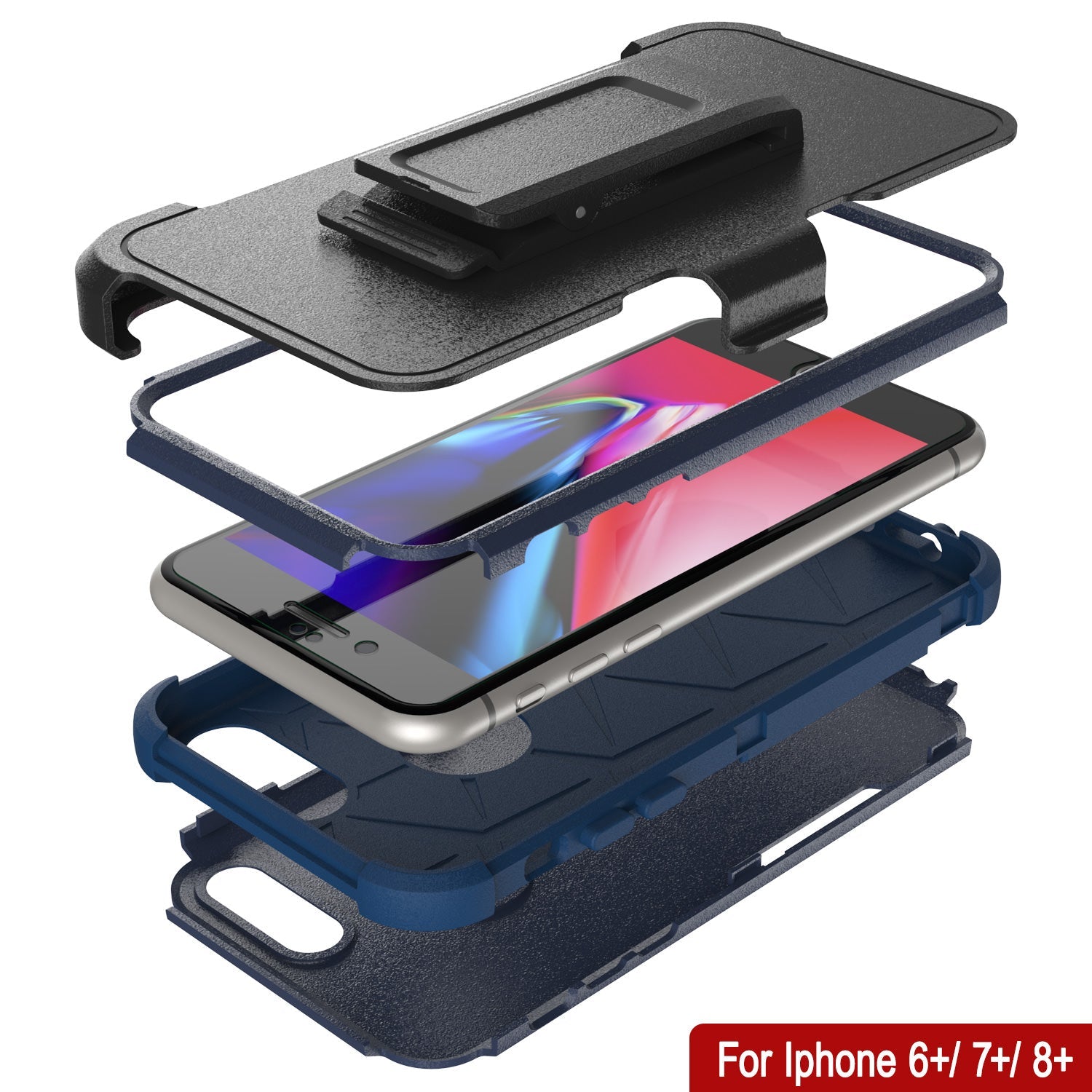 Punkcase for iPhone 8+ Plus Belt Clip Multilayer Holster Case [Patron Series] [Navy]