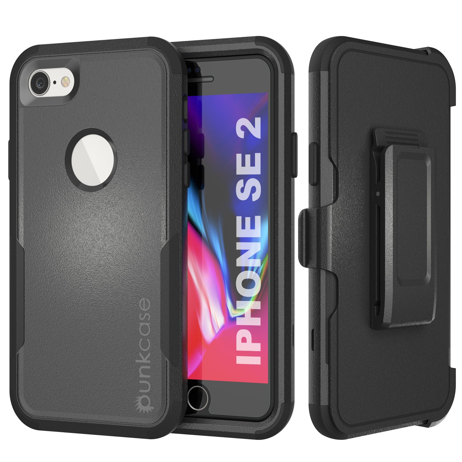 Capa Punkcase para iPhone SE com clip de cinto e holster de camadas múltiplas [Série Patron] [Preto]