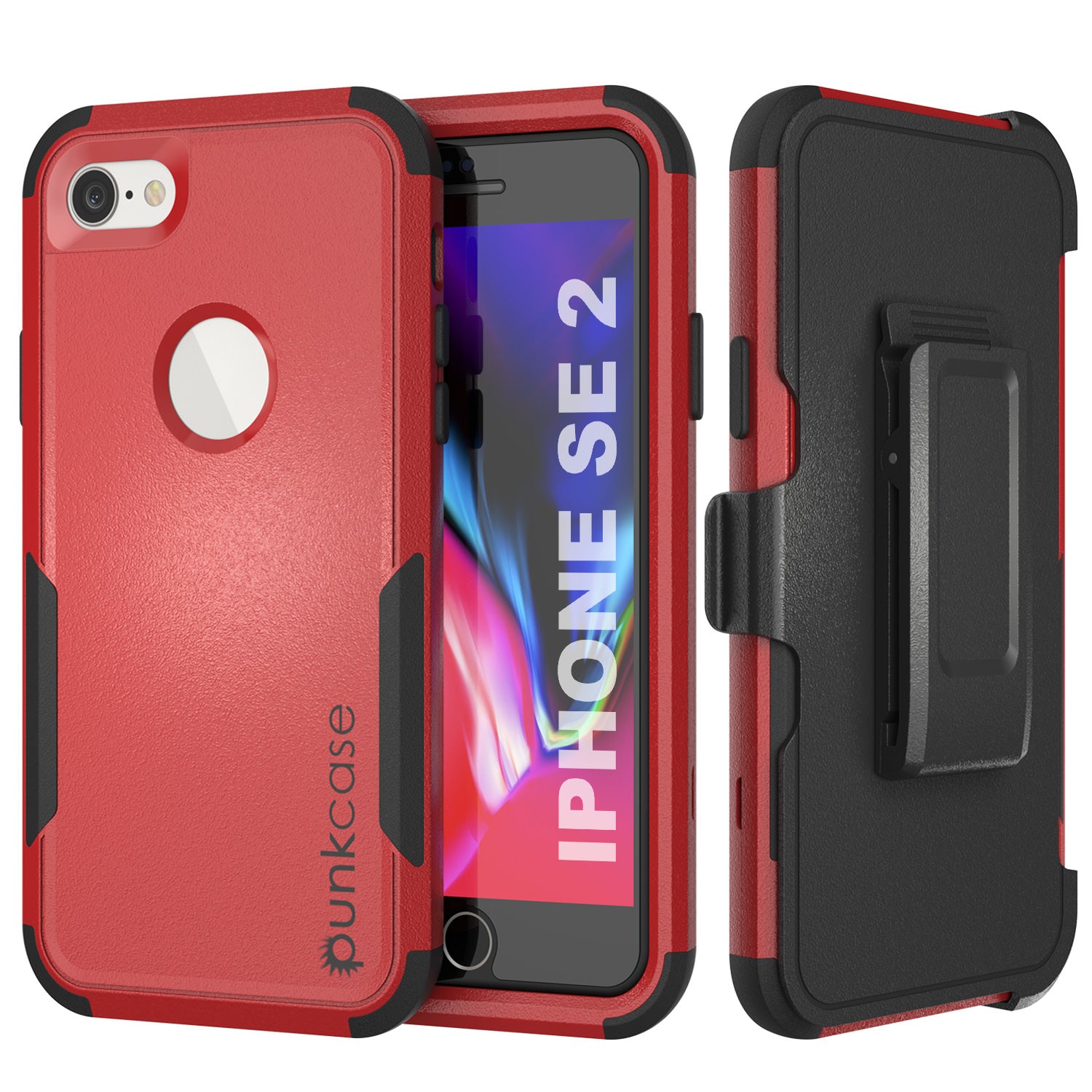 Capa para cinto Multicamada Punkcase para iPhone SE [Série Patron] [Vermelho-Preto]
