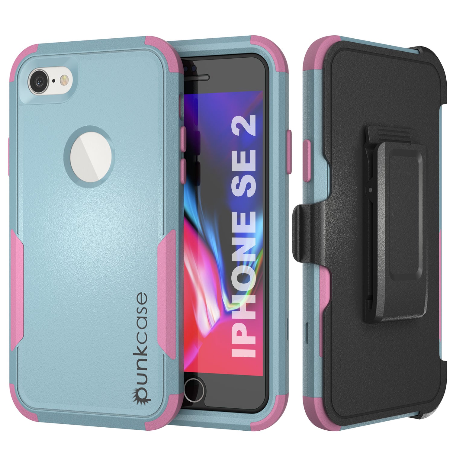 Capa Punkcase para iPhone SE com clipe para cinto e estojo de camadas múltiplas [Série Patron] [Mint-Pink]