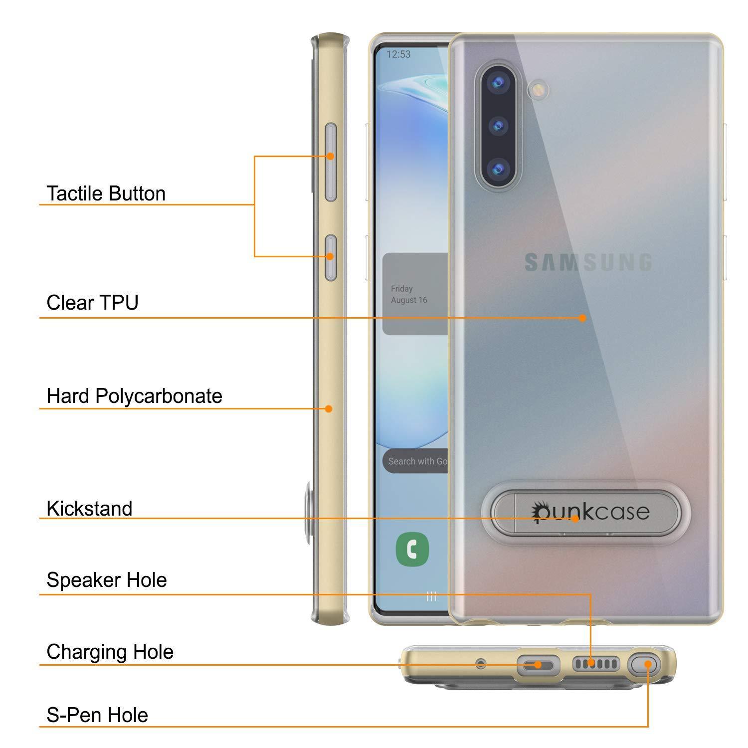 Capa protetora PunkCase Armor Lucid 3.0 para Galaxy Note 10 com suporte integrado e protetor de tela [Dourado]