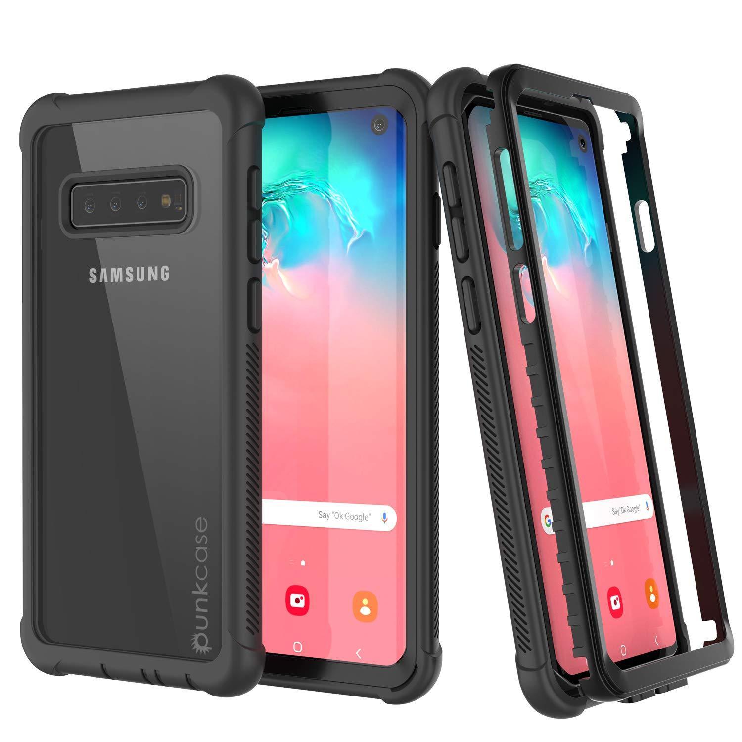 PunkCase Capa Galaxy S10, Série Spartan] Tampa Resistente Transparente com Protetor de Tela Embutido [Preto]