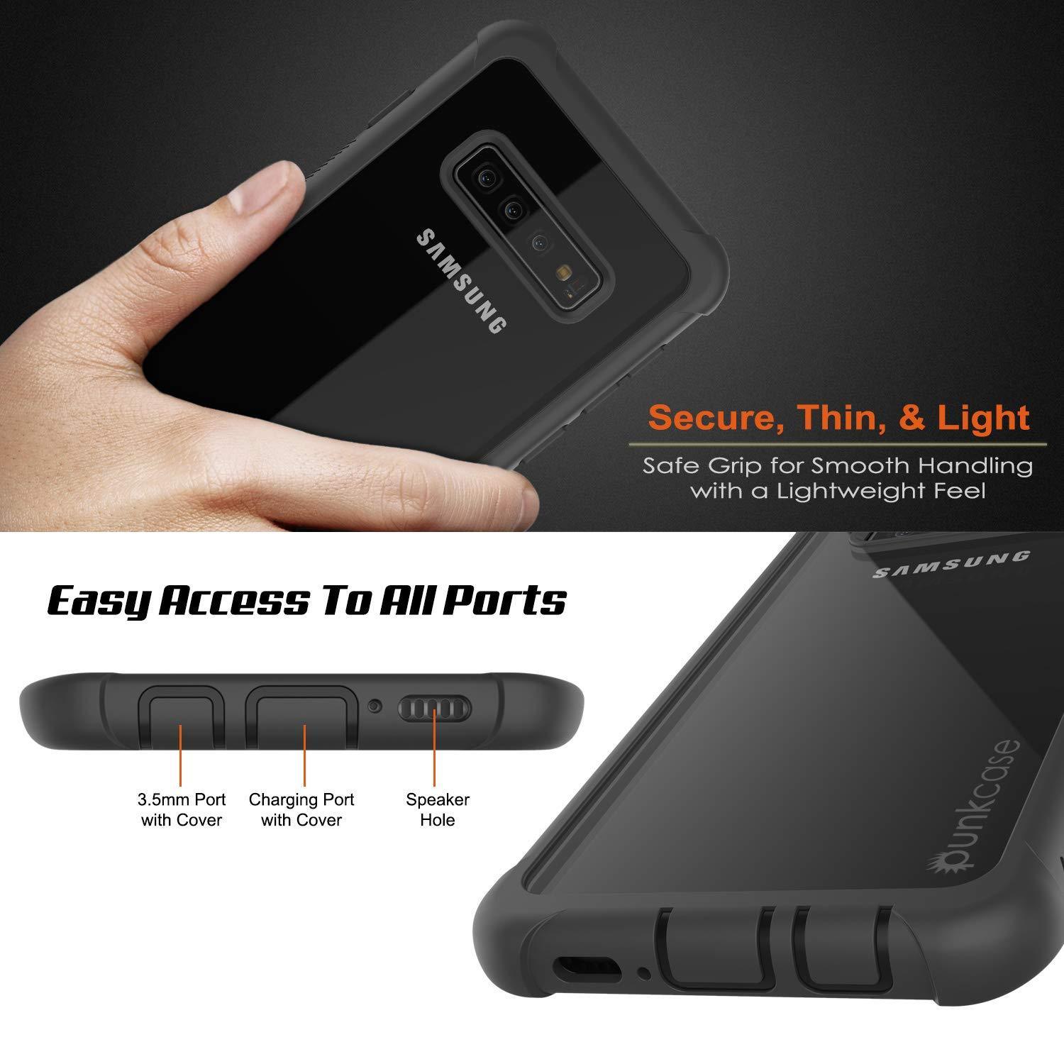 PunkCase Capa Galaxy S10, Série Spartan] Tampa Resistente Transparente com Protetor de Tela Embutido [Preto]