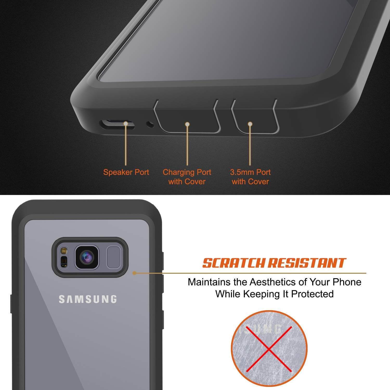 Capinha PunkCase para S8, [Série Spartan] Capinha resistente, robusta e transparente com protetor de tela [Preto]