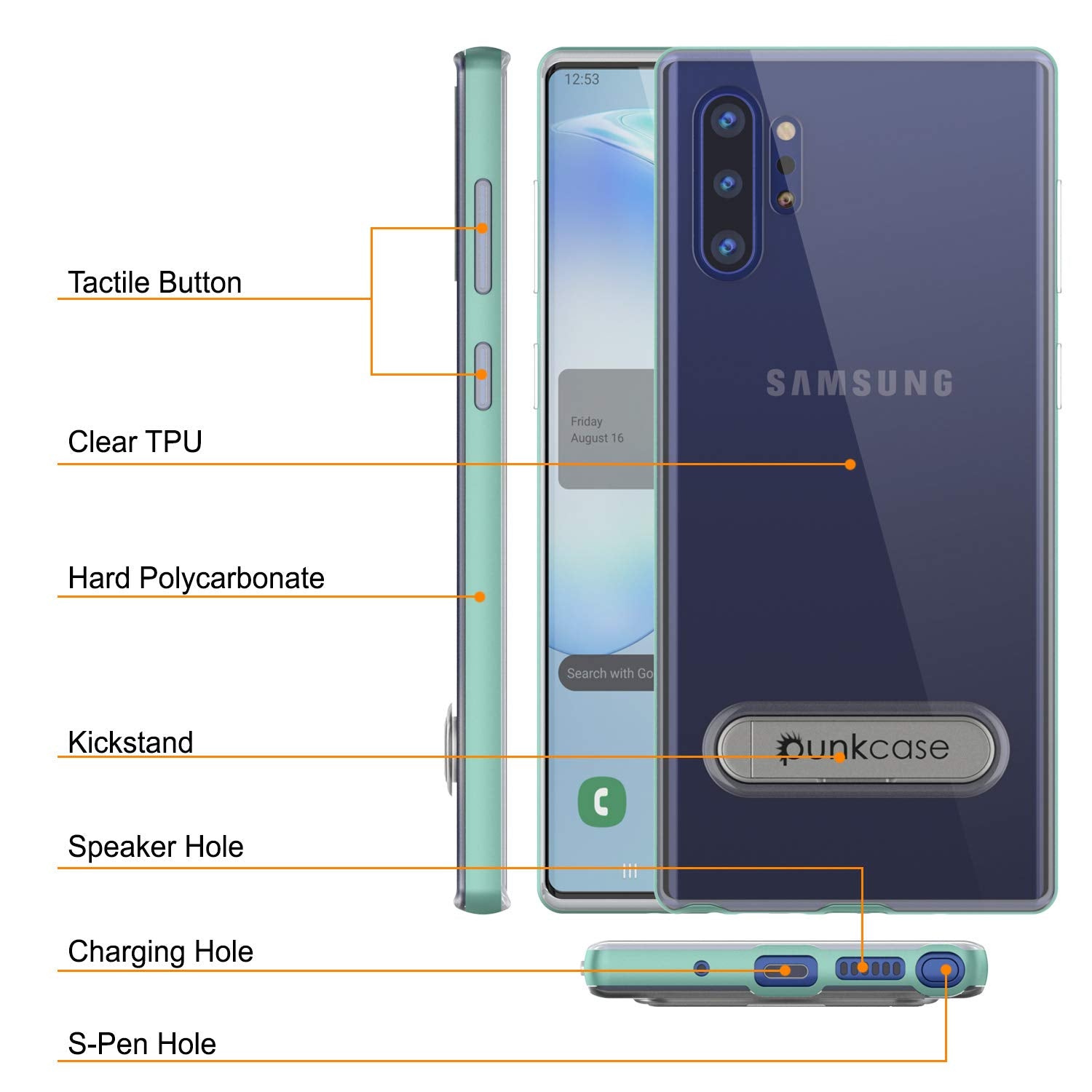 Galaxy Note 10+ Plus Capa Armor Lucid 3.0 PunkCase com Suporte Integrado e Protetor de Tela [Azul-petróleo]