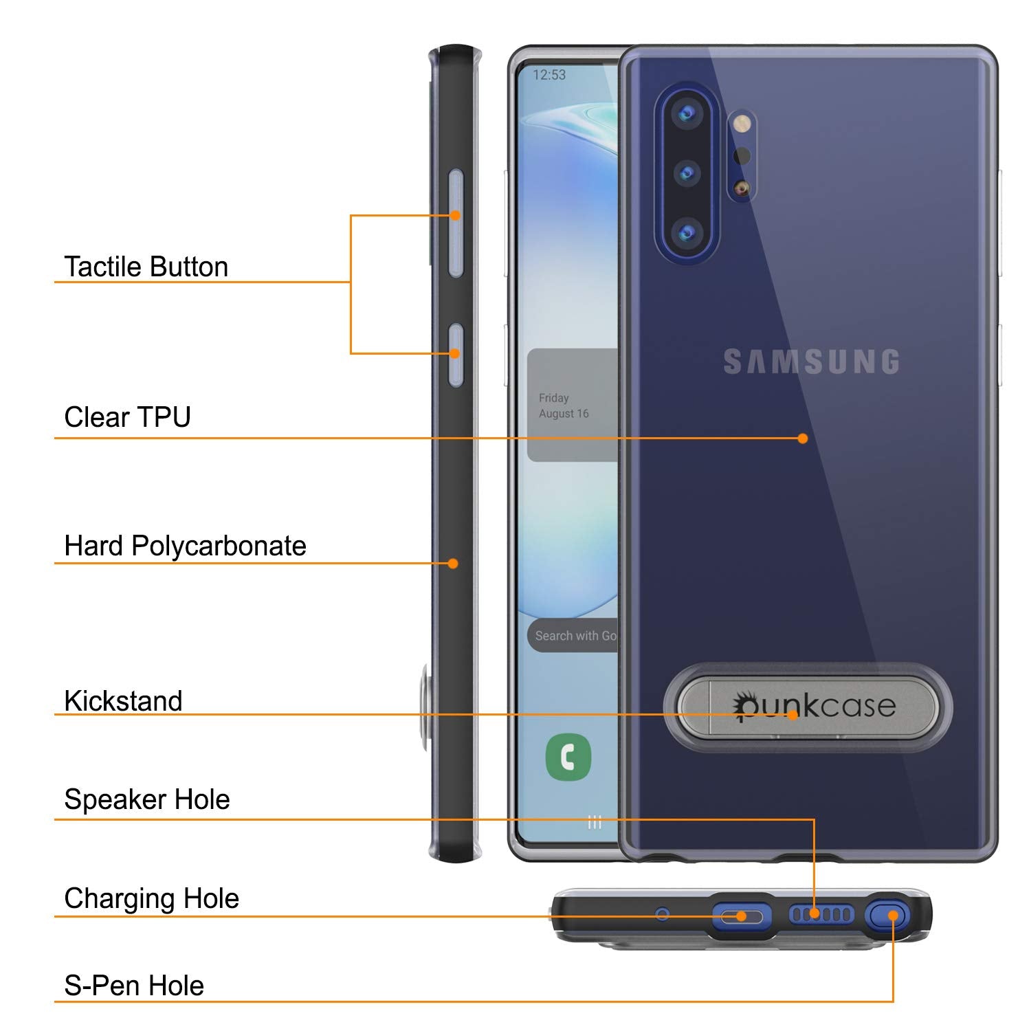 Capa Armadura Galaxy Note 10+ Plus Lucid 3.0 PunkCase com Suporte Integrado e Protetor de Tela [Preto]