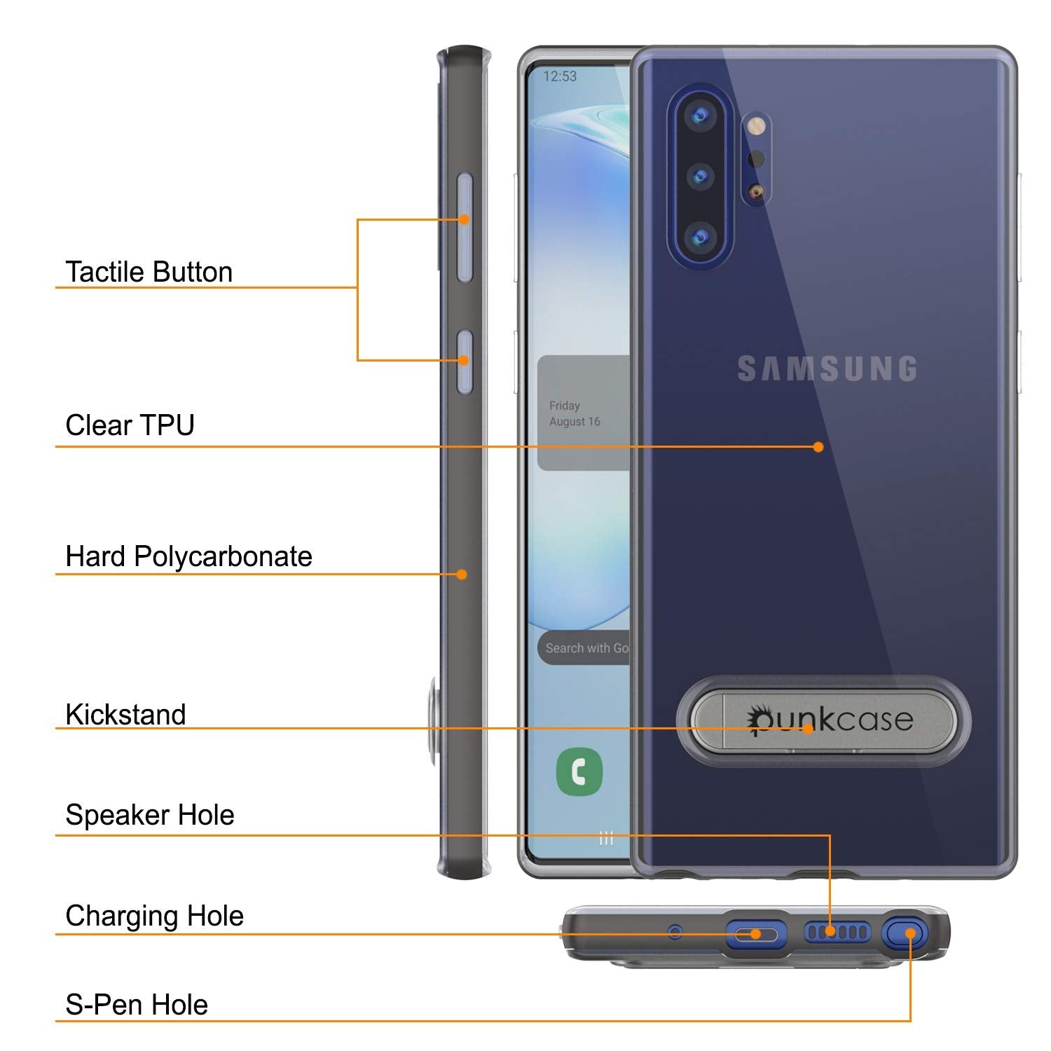 Galaxy Note 10+ Plus Capa de Armadura PunkCase Lucid 3.0 com Suporte Integrado e Protetor de Tela [Cinza]