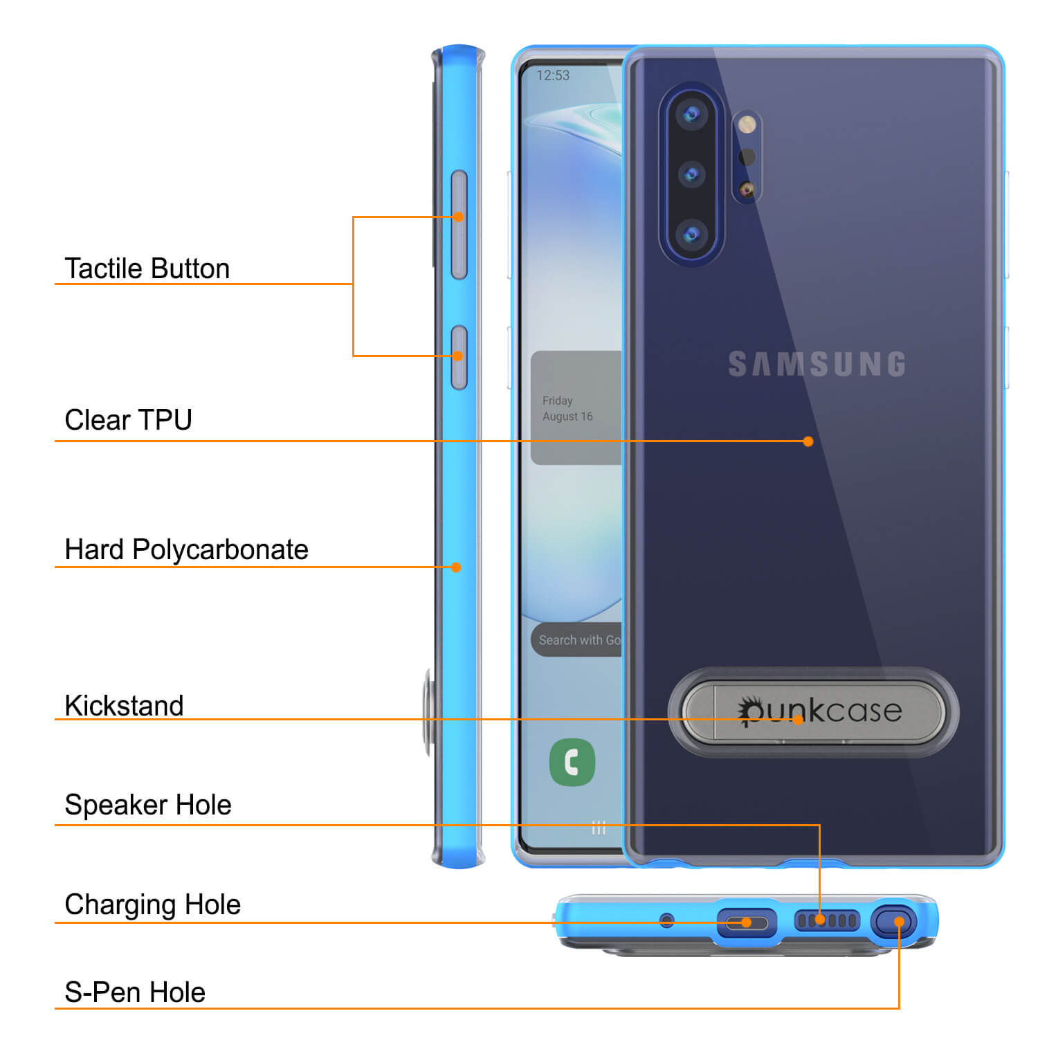Galaxy Note 10+ Plus Capa Armadura PunkCase Lucid 3.0 com Suporte Integrado e Protetor de Tela [Azul]