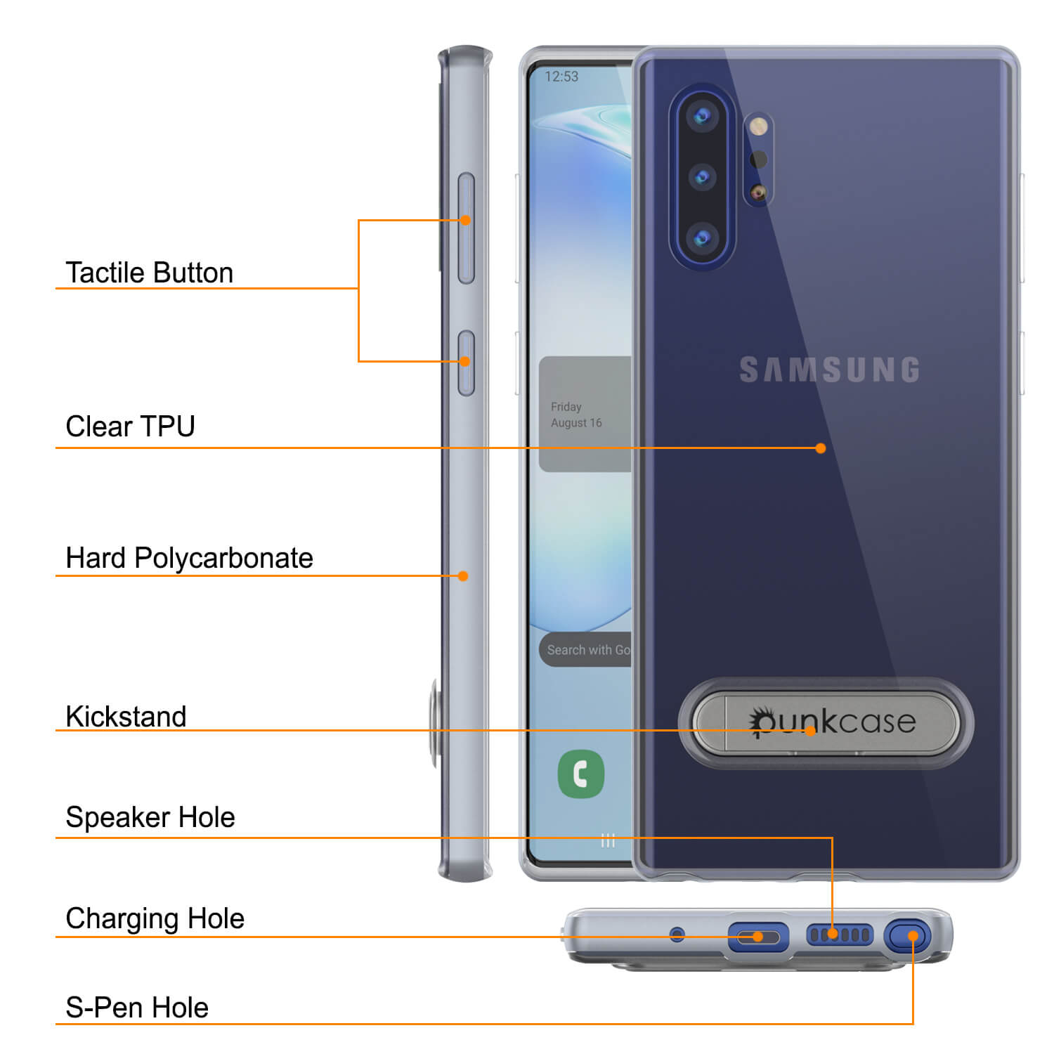 Capa de Armadura Galaxy Note 10+ Plus Lucid 3.0 PunkCase com Suporte Integrado e Protetor de Tela [Prata]