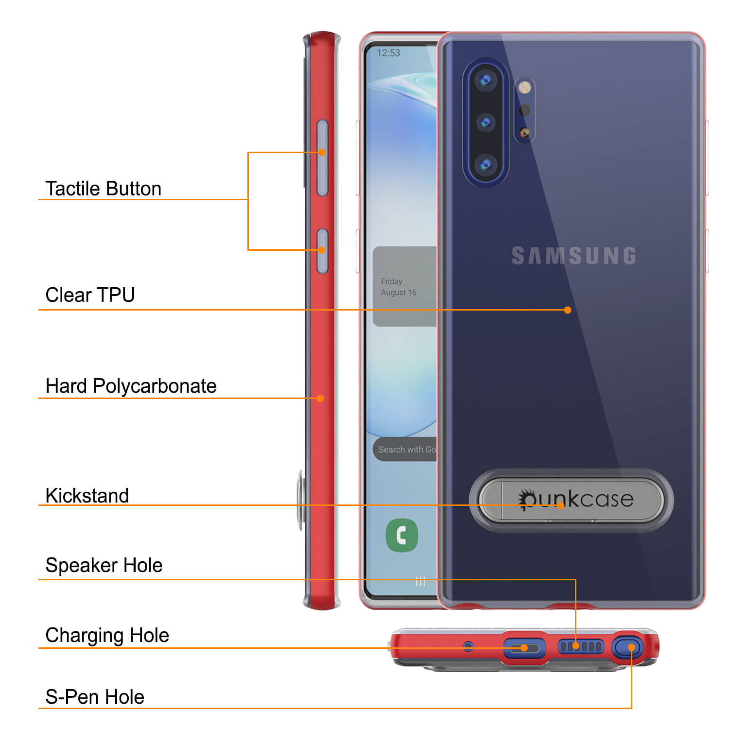 Capa de Armadura PunkCase Galaxy Note 10+ Plus Lucid 3.0 com Suporte Integrado e Protetor de Tela [Vermelho]