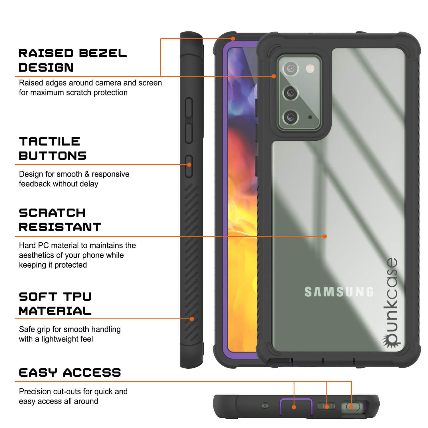 Capa Punkcase Galaxy Note 20, Série Espartana Roxa Resistente e Resistente com Protetor de Tela Embutido