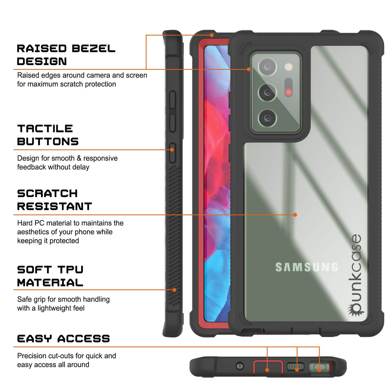 Capa Punkcase Galaxy Note 20 Ultra, Série Espartana Vermelha Resistente e Resistente Com Protetor de Tela Embutido