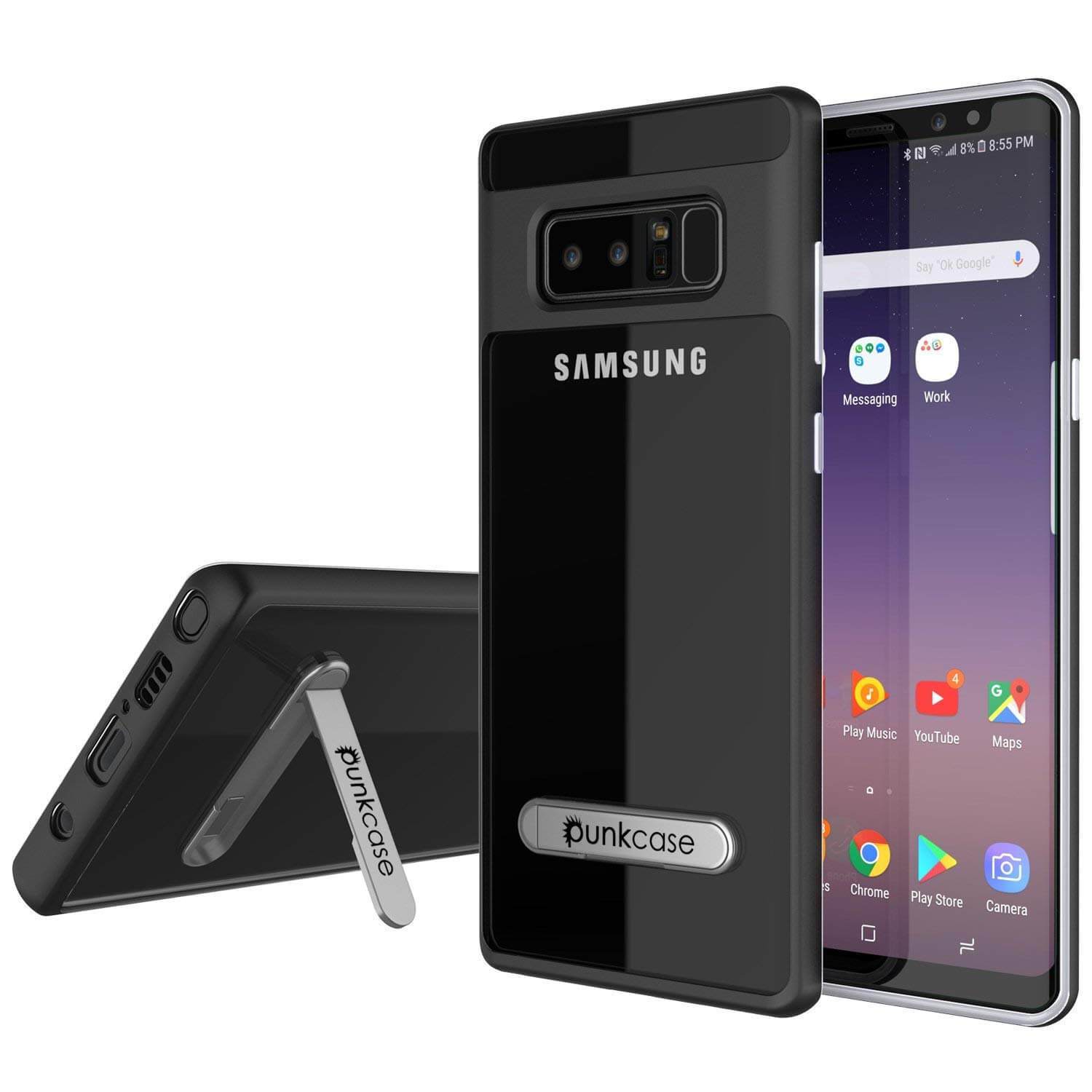 Capa Galaxy Note 8, PUNKcase [Série LUCID 3.0] Capa de Armadura com Suporte Integrado [Preto]