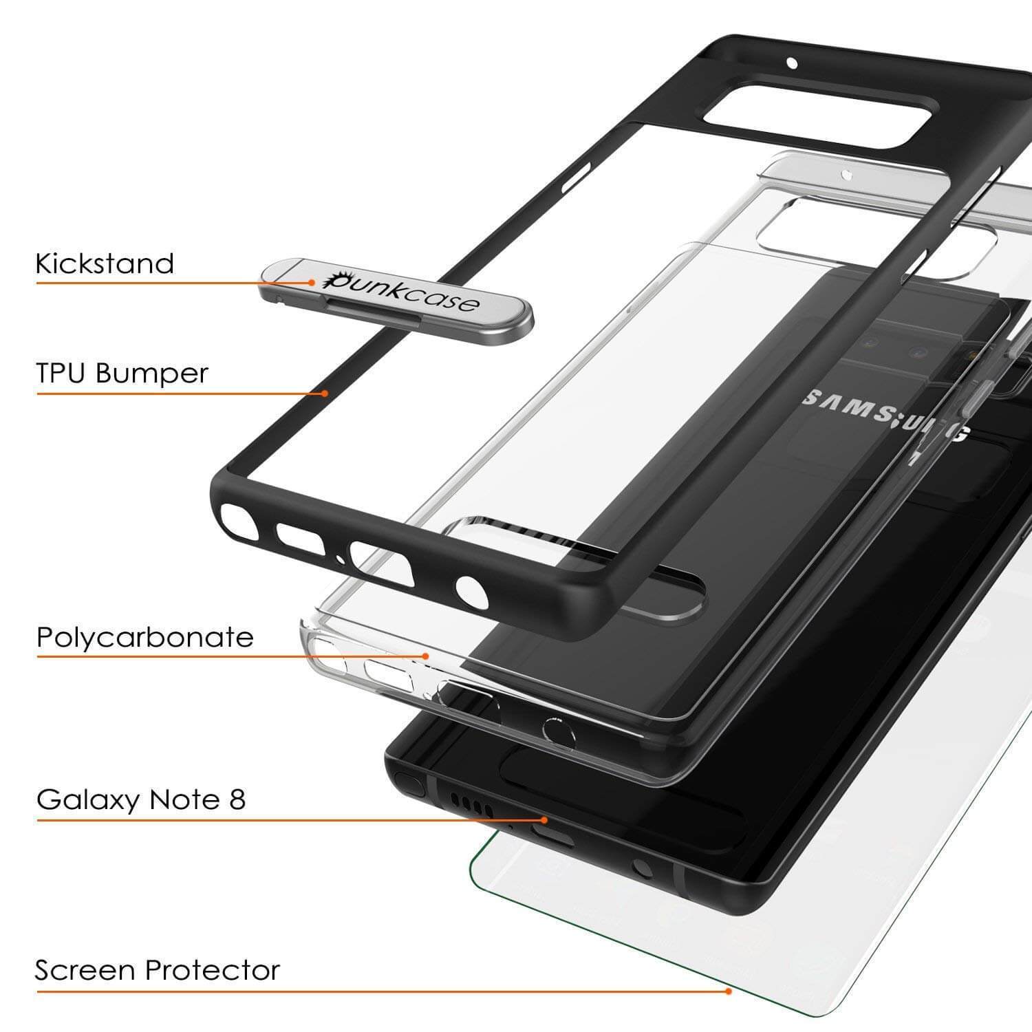 Galaxy Note 8 Case, PUNKcase [LUCID 3.0 Series] Armor Cover w/Integrated Kickstand [Black] (Color in image: Gold)
