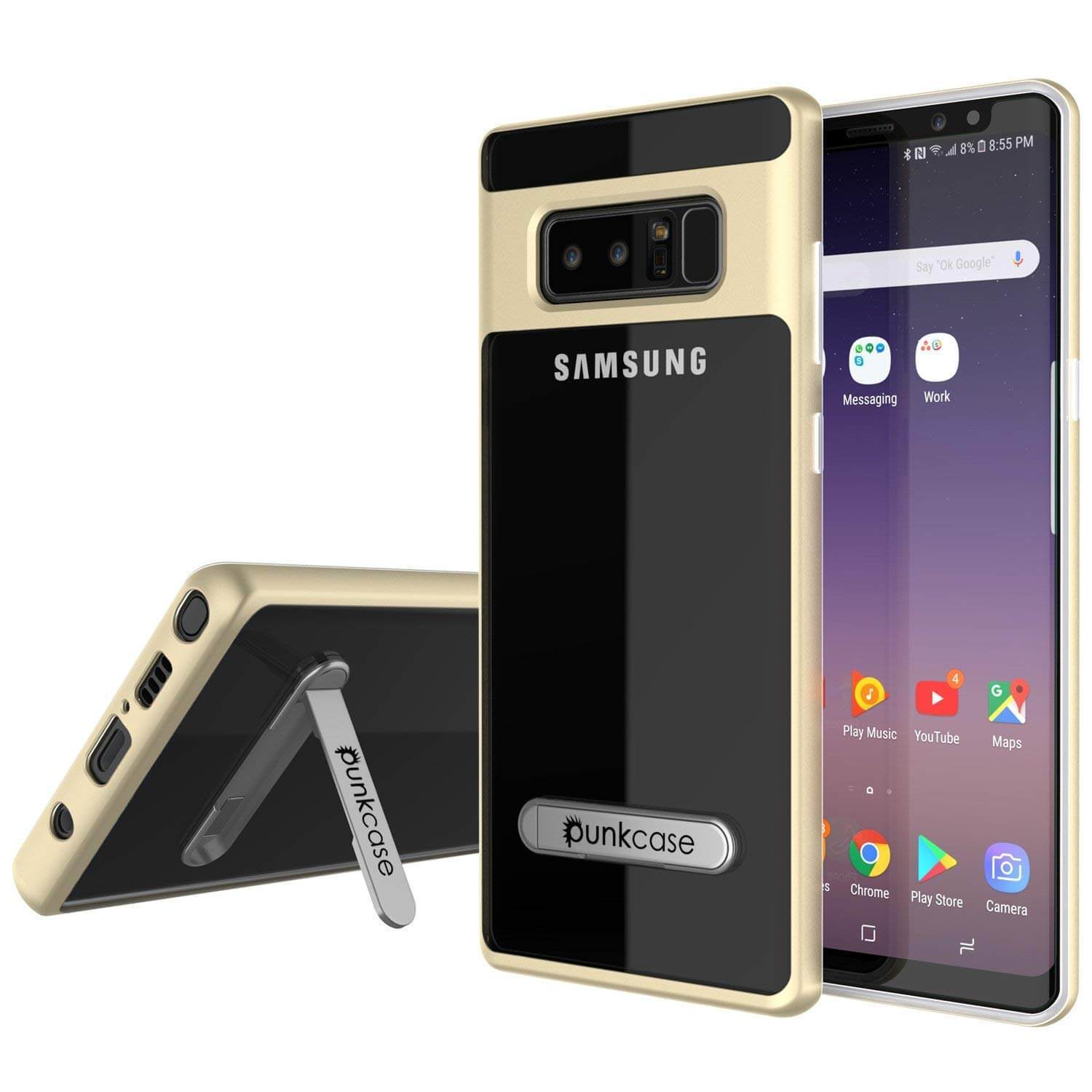 Capa Galaxy Note 8, PUNKcase [Série LUCID 3.0] Capa de Armadura com Suporte Integrado [Dourado]