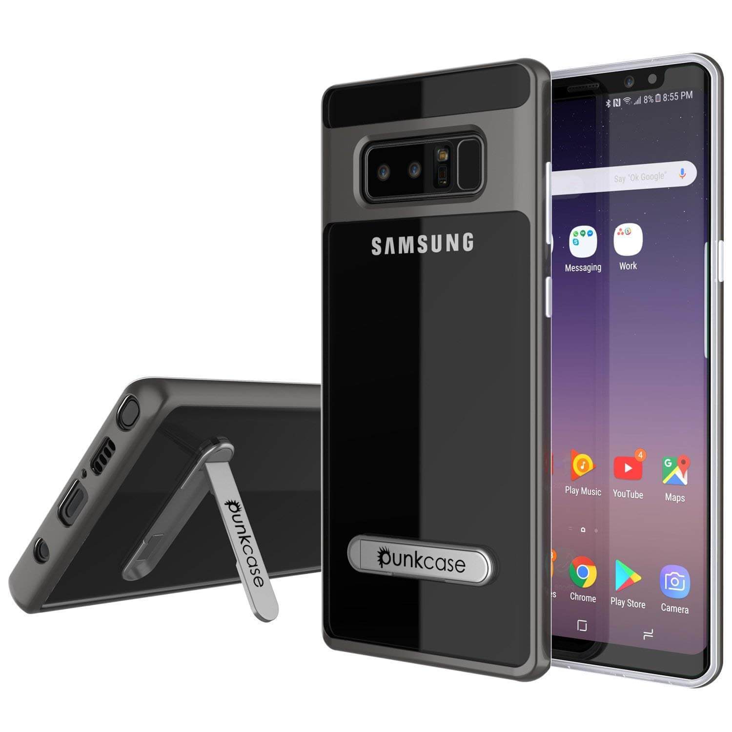 Capa Galaxy Note 8, PUNKcase [Série LUCID 3.0] Capa de Armadura com Suporte Integrado [Cinza]