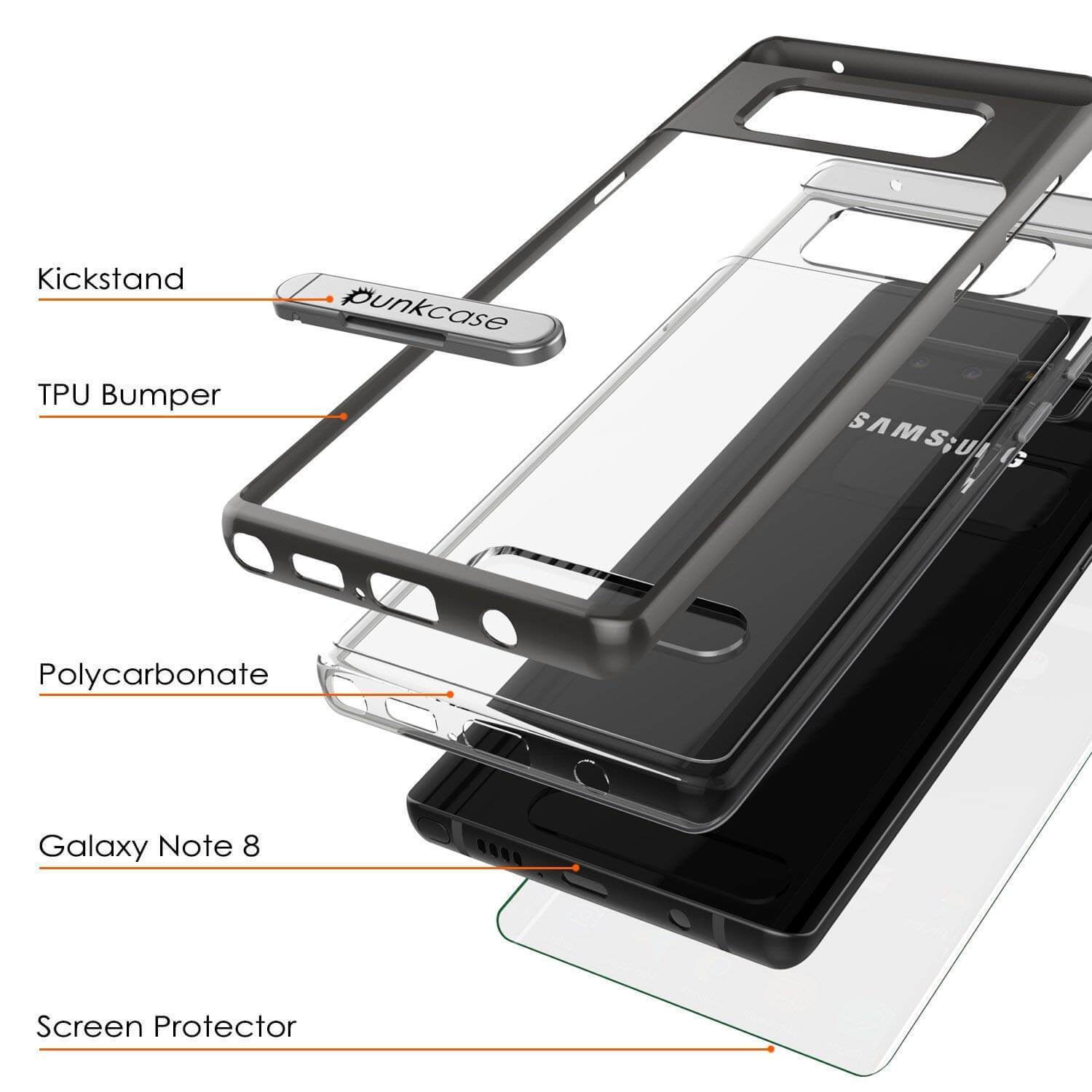 Galaxy Note 8 Case, PUNKcase [LUCID 3.0 Series] Armor Cover w/Integrated Kickstand [Grey] (Color in image: Gold)