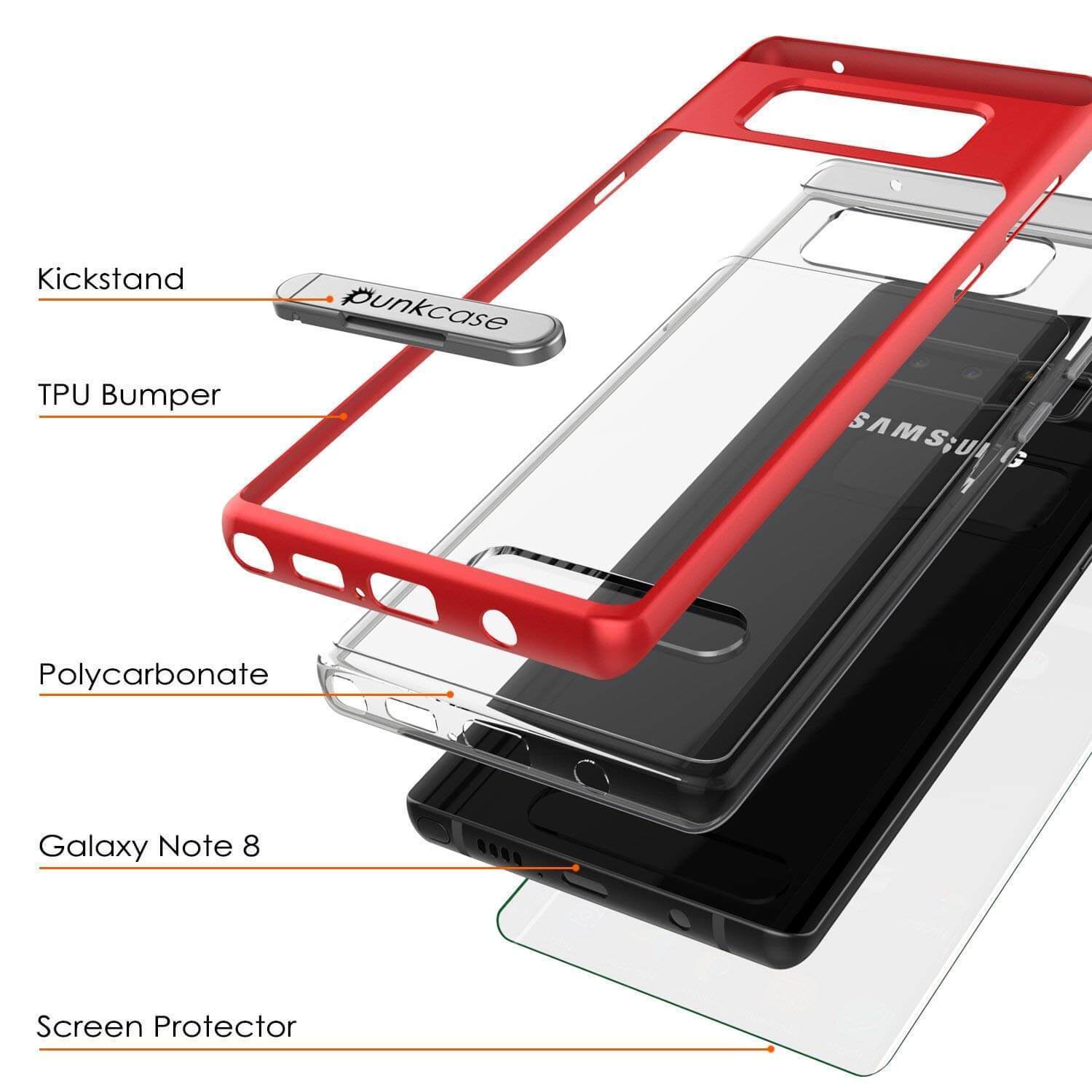 Galaxy Note 8 Case, PUNKcase [LUCID 3.0 Series] Armor Cover w/Integrated Kickstand [Red] (Color in image: Rose Gold)