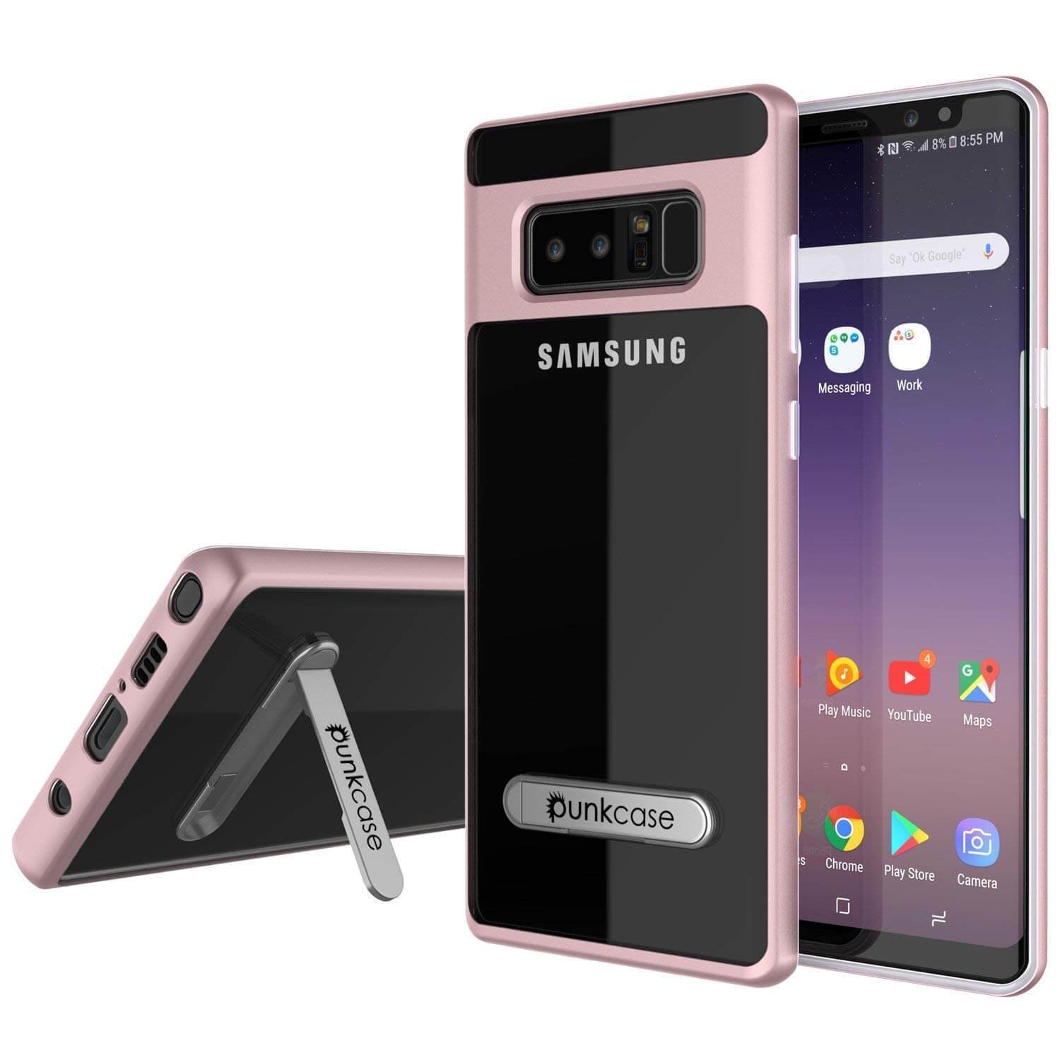 Capa Galaxy Note 8, PUNKcase [Série LUCID 3.0] Capa de Armadura com Suporte Integrado [Cor de Rosa Ouro]
