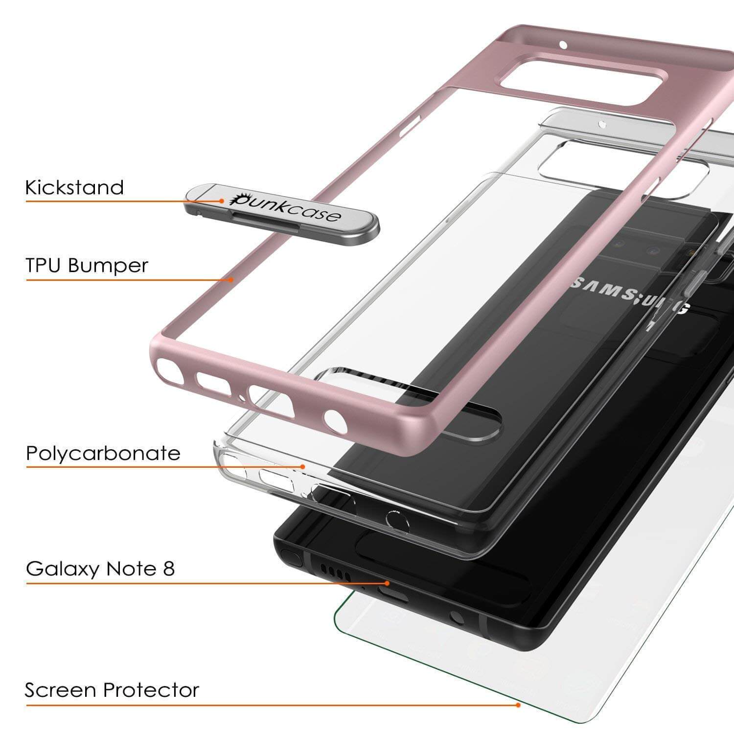 Galaxy Note 8 Case, PUNKcase [LUCID 3.0 Series] Armor Cover w/Integrated Kickstand [Rose Gold] (Color in image: Red)