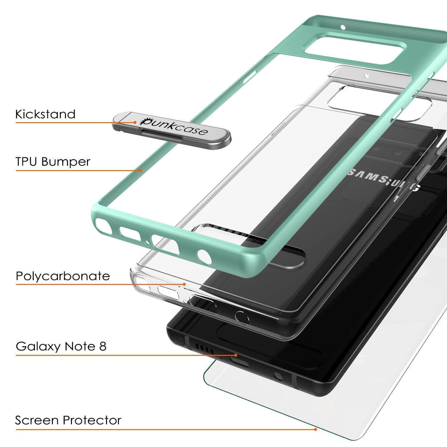 Galaxy Note 8 Case, PUNKcase [LUCID 3.0 Series] Armor Cover w/Integrated Kickstand [Teal] (Color in image: Red)