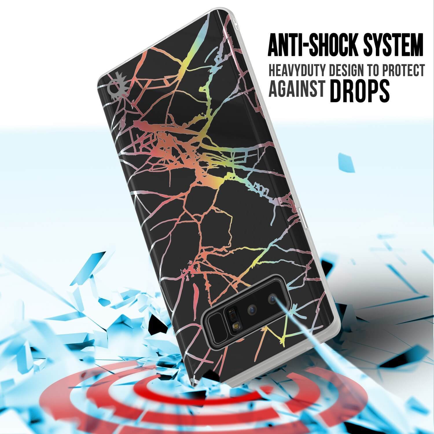 Capa de mármore Punkcase Galaxy Note 8, Protetor de corpo inteiro com protetor de tela PunkShield (Mirage preto)