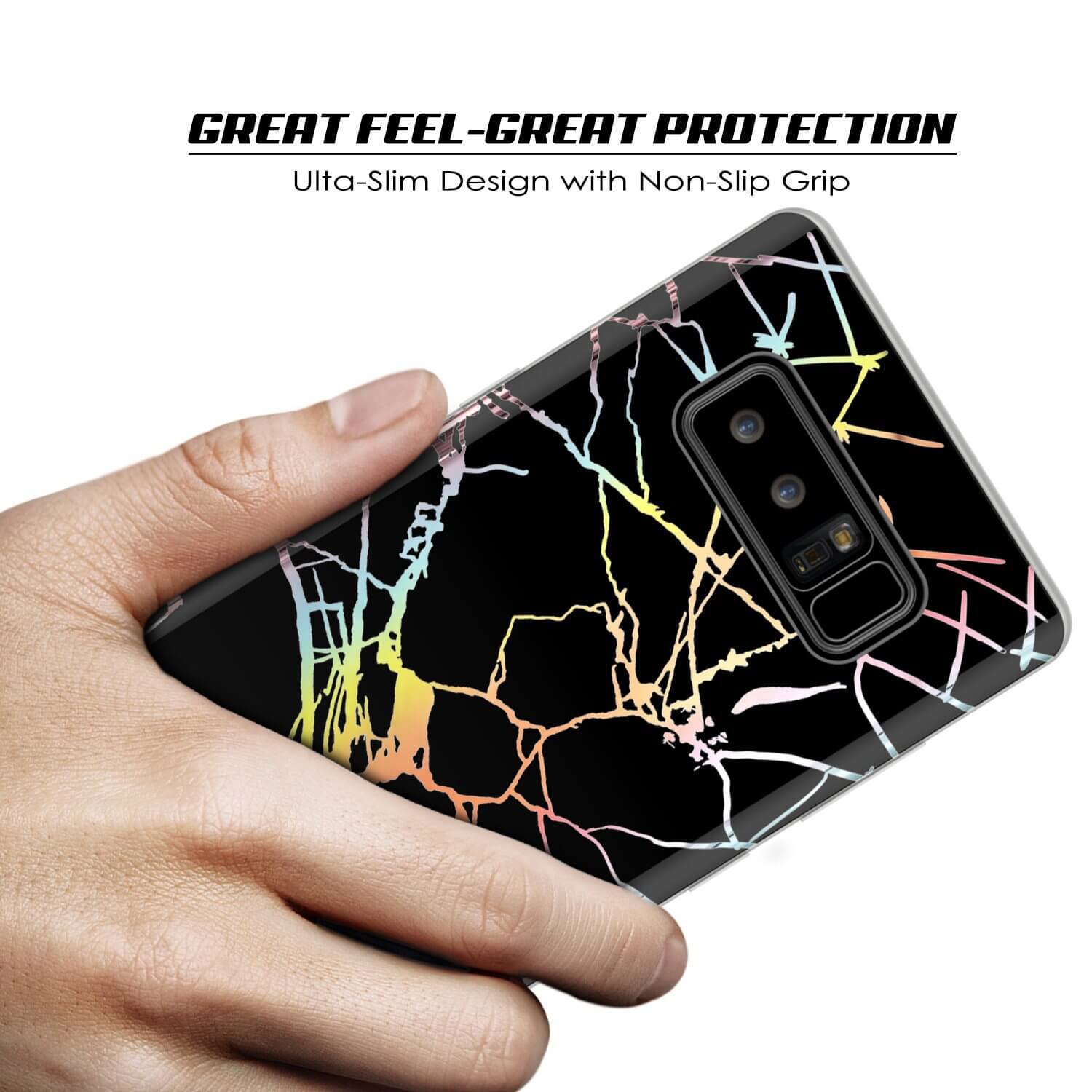 Capa de mármore Punkcase Galaxy Note 8, Protetor de corpo inteiro com protetor de tela PunkShield (Mirage preto)