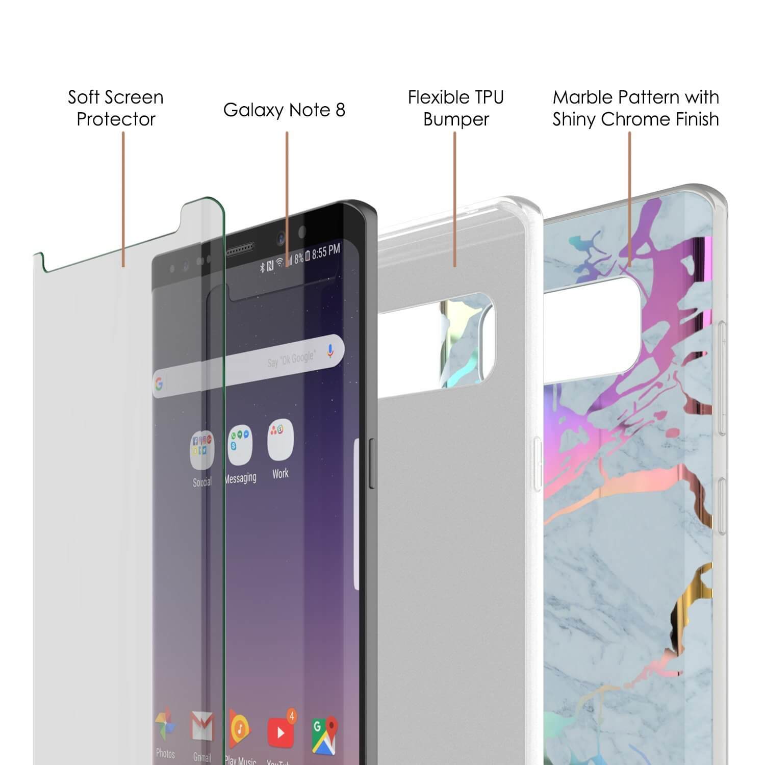 Capa Punkcase Galaxy Note 8 Marble, Cobertura Protetora de Corpo Inteiro c/Protetor de Tela PunkShield (Azul Marmo)