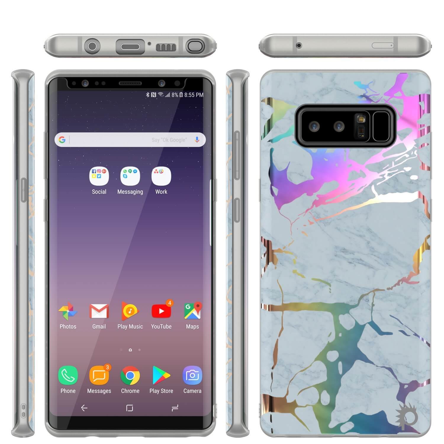 Capa Punkcase Galaxy Note 8 Marble, Cobertura Protetora de Corpo Inteiro c/Protetor de Tela PunkShield (Azul Marmo)