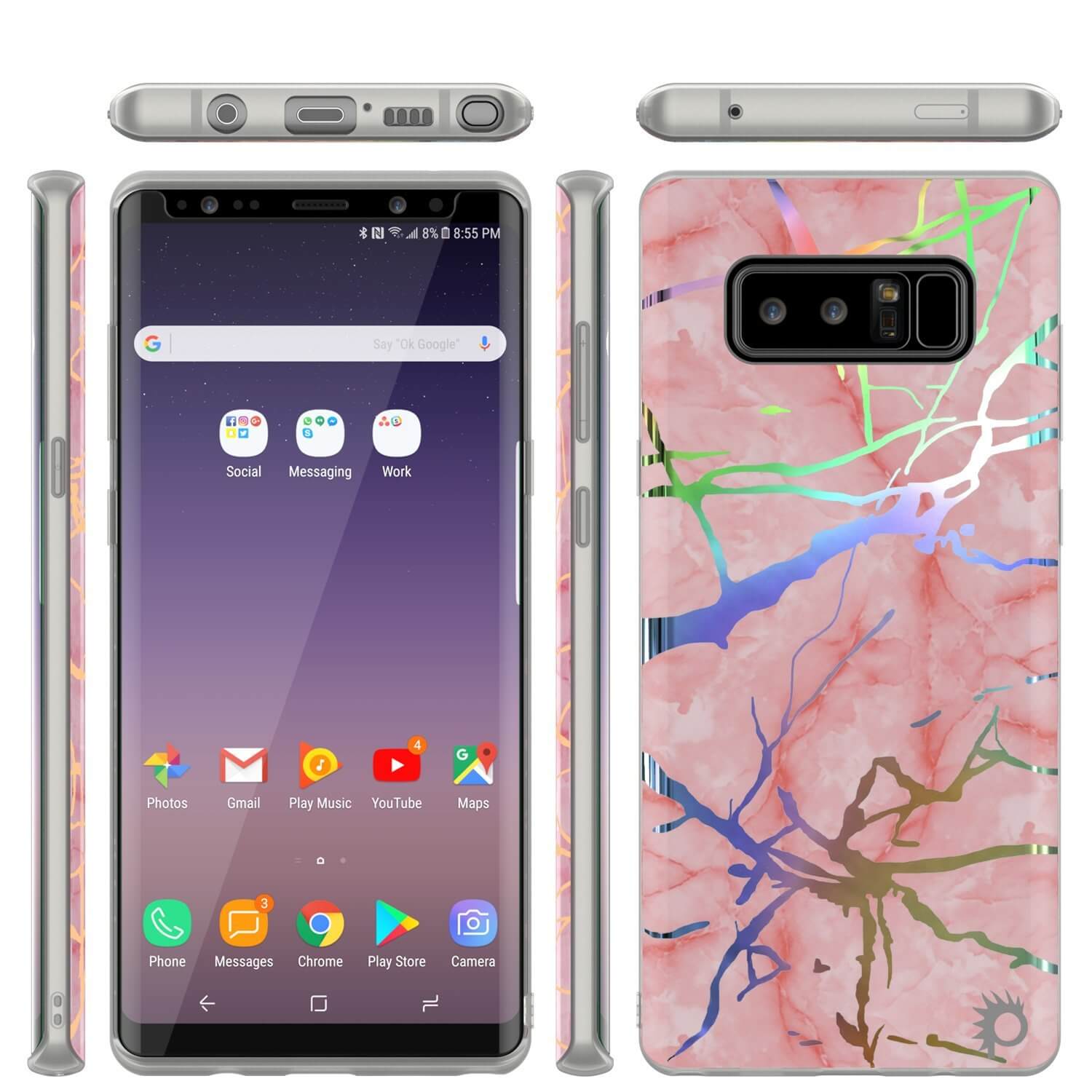 Capa de mármore Punkcase Galaxy Note 8, cobertura de corpo inteiro protetora com Protetor de tela PunkShield (Miragem de Rosa)