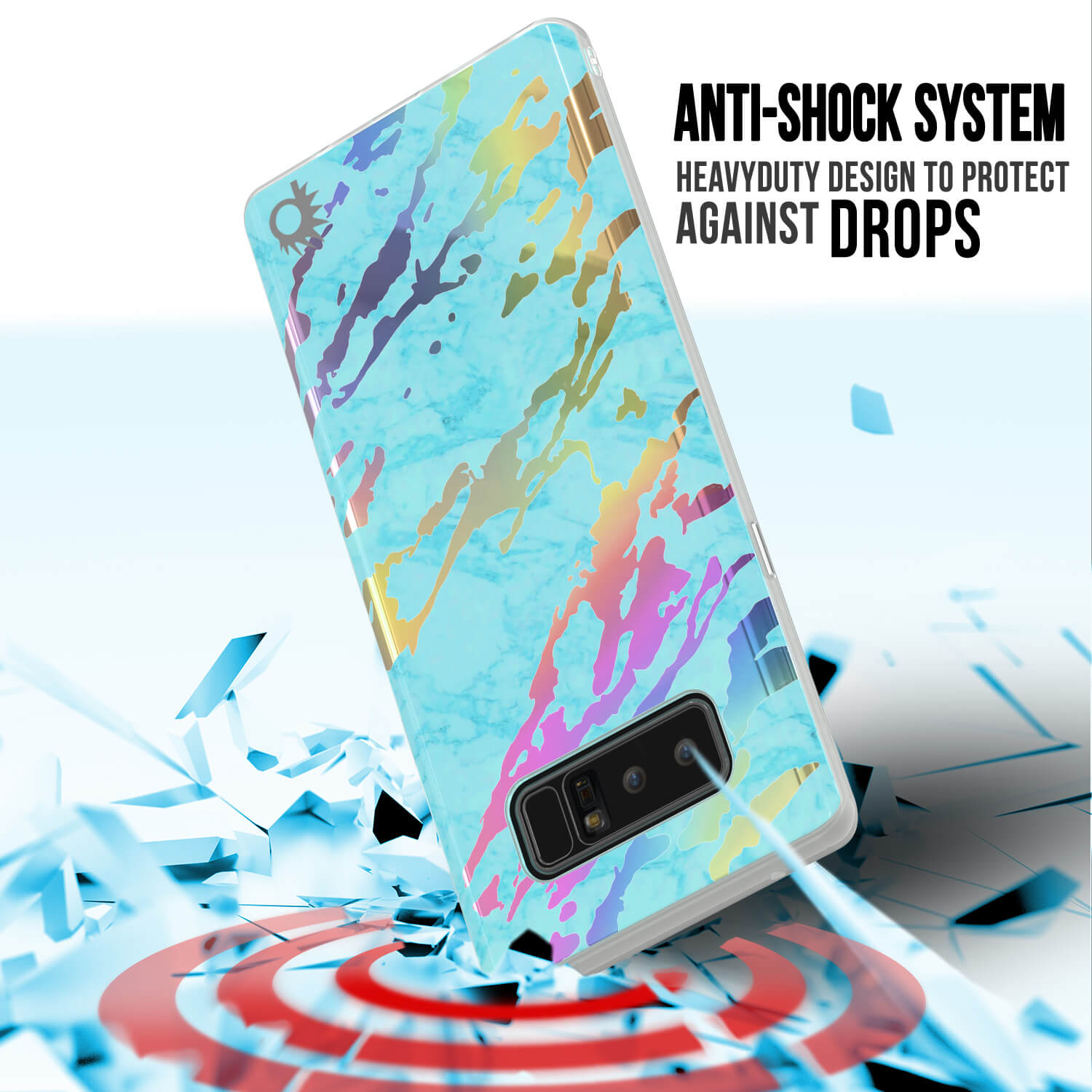 Capa de mármore Punkcase Galaxy Note 8, cobertura completa protetora do corpo com Protetor de Tela PunkShield (Teal Ônix)