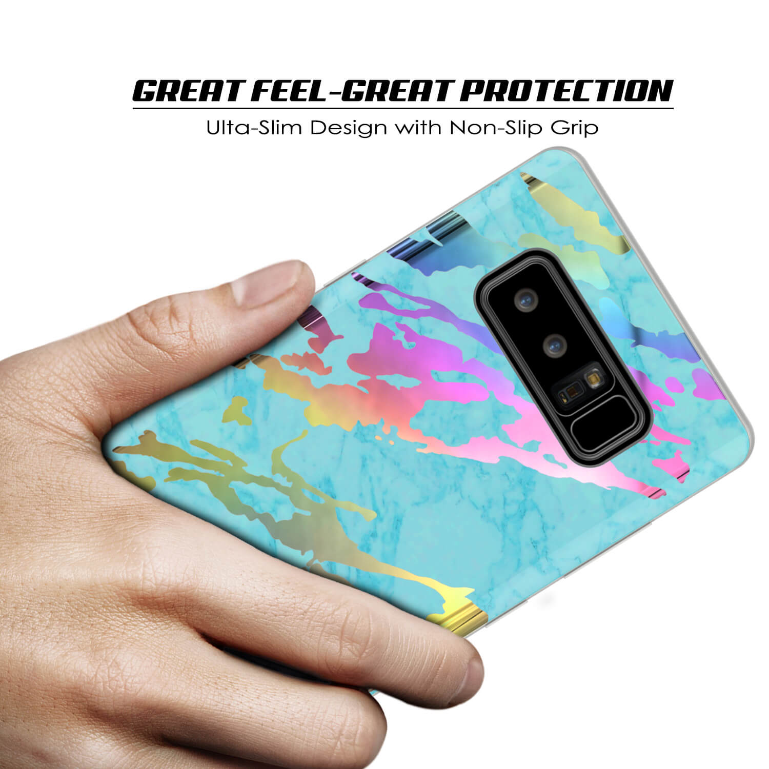 Capa de mármore Punkcase Galaxy Note 8, cobertura completa protetora do corpo com Protetor de Tela PunkShield (Teal Ônix)