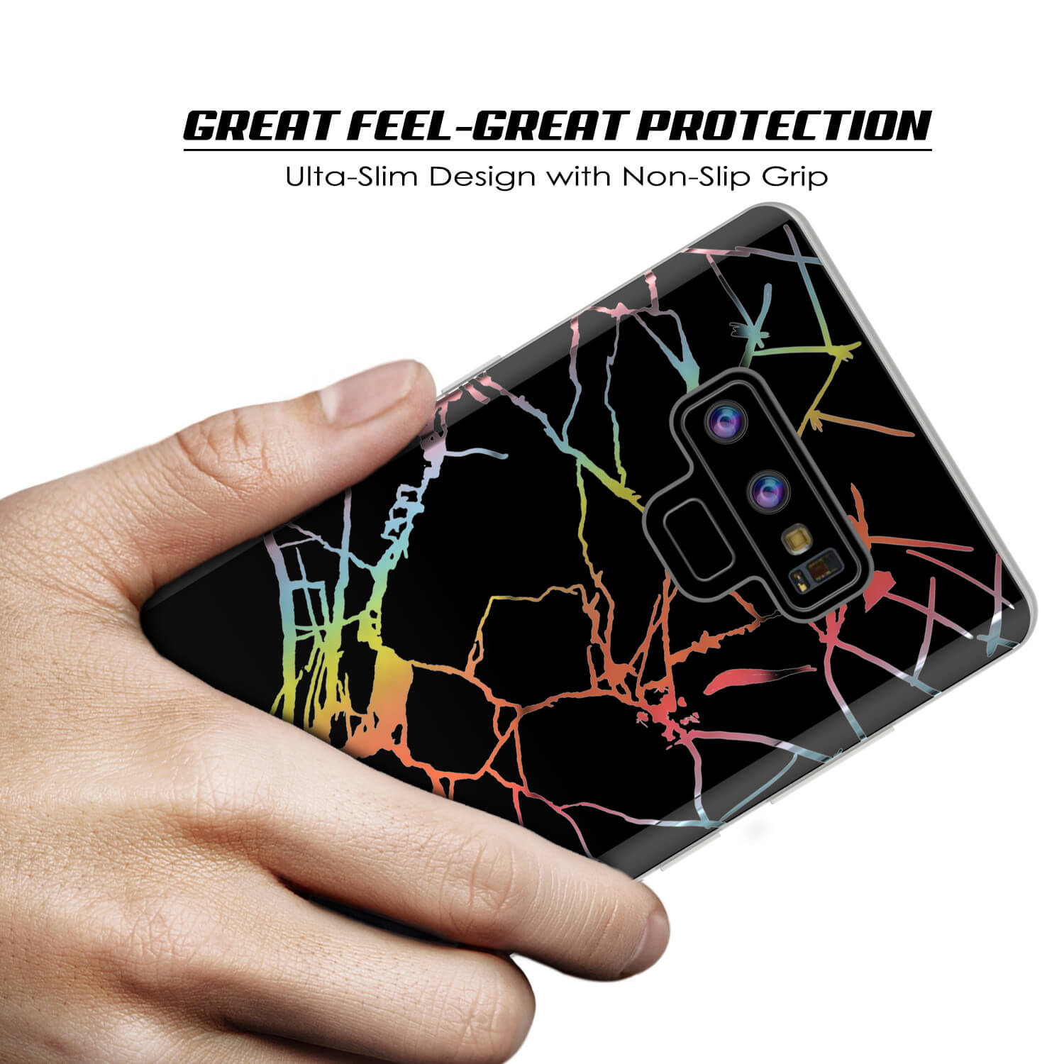 Galaxy Note 9 Corpo Completo com Protetor de Tela Capa de Mármore (Miragem Preta)