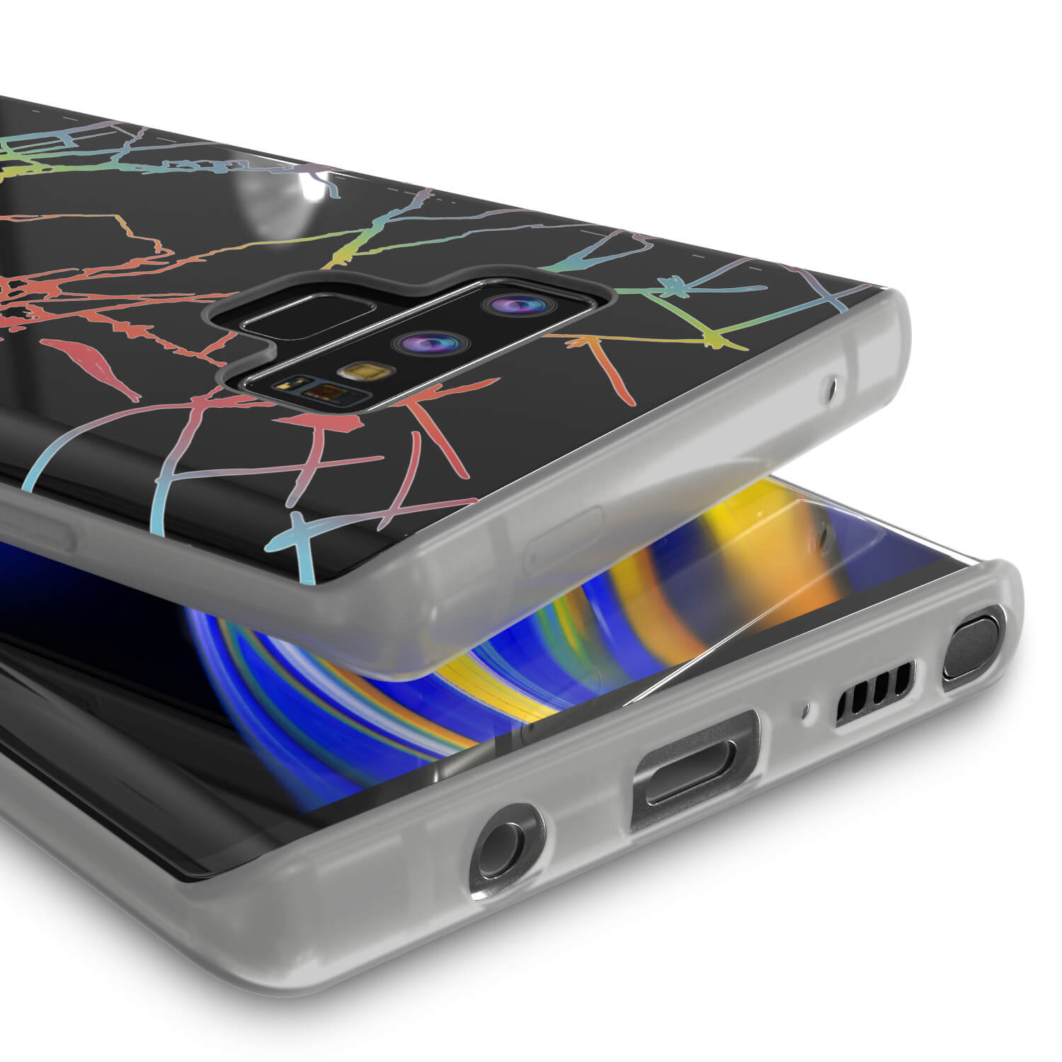 Galaxy Note 9 Corpo Completo com Protetor de Tela Capa de Mármore (Miragem Preta)