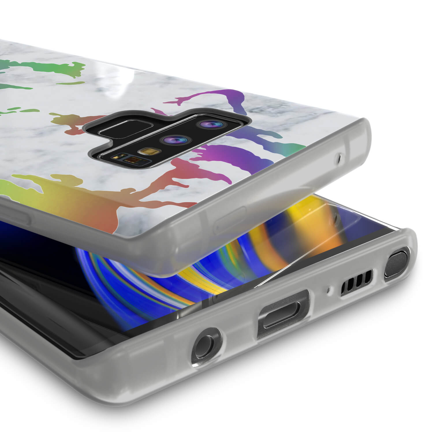 Galaxy Note 9 Corpo Inteiro com Protetor de Tela Capa de Mármore (Branco Mármore)