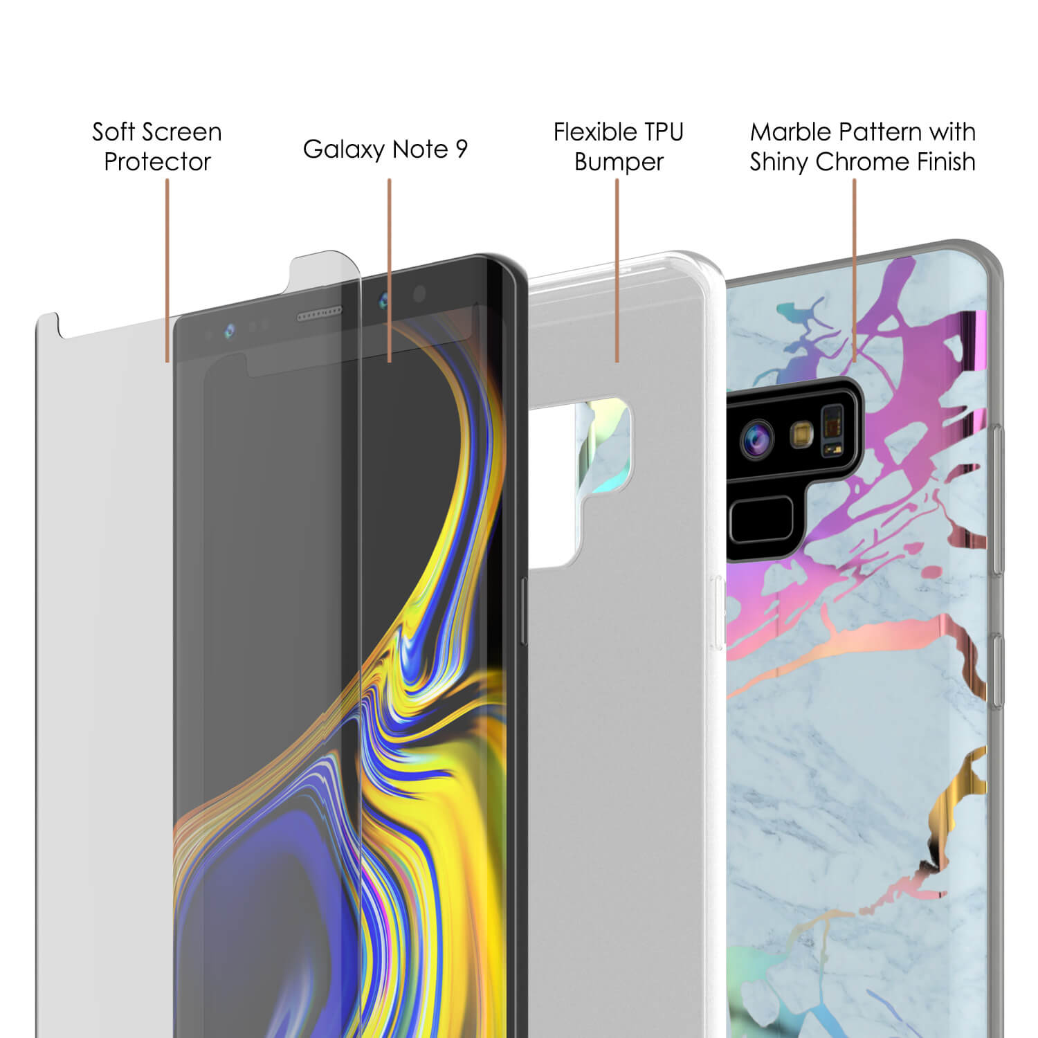 Galaxy Note 9 Corpo Inteiro com Protetor de Tela Capa de Mármore (Marmo Azul)