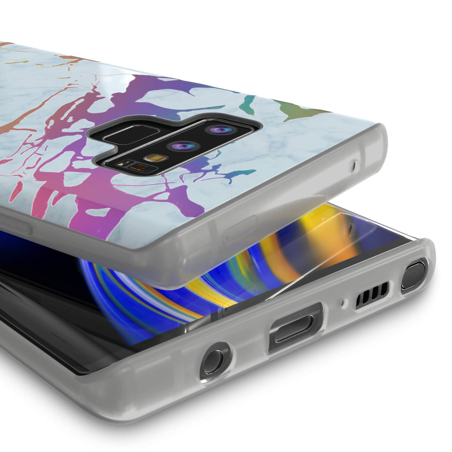 Galaxy Note 9 Corpo Inteiro com Protetor de Tela Capa de Mármore (Marmo Azul)