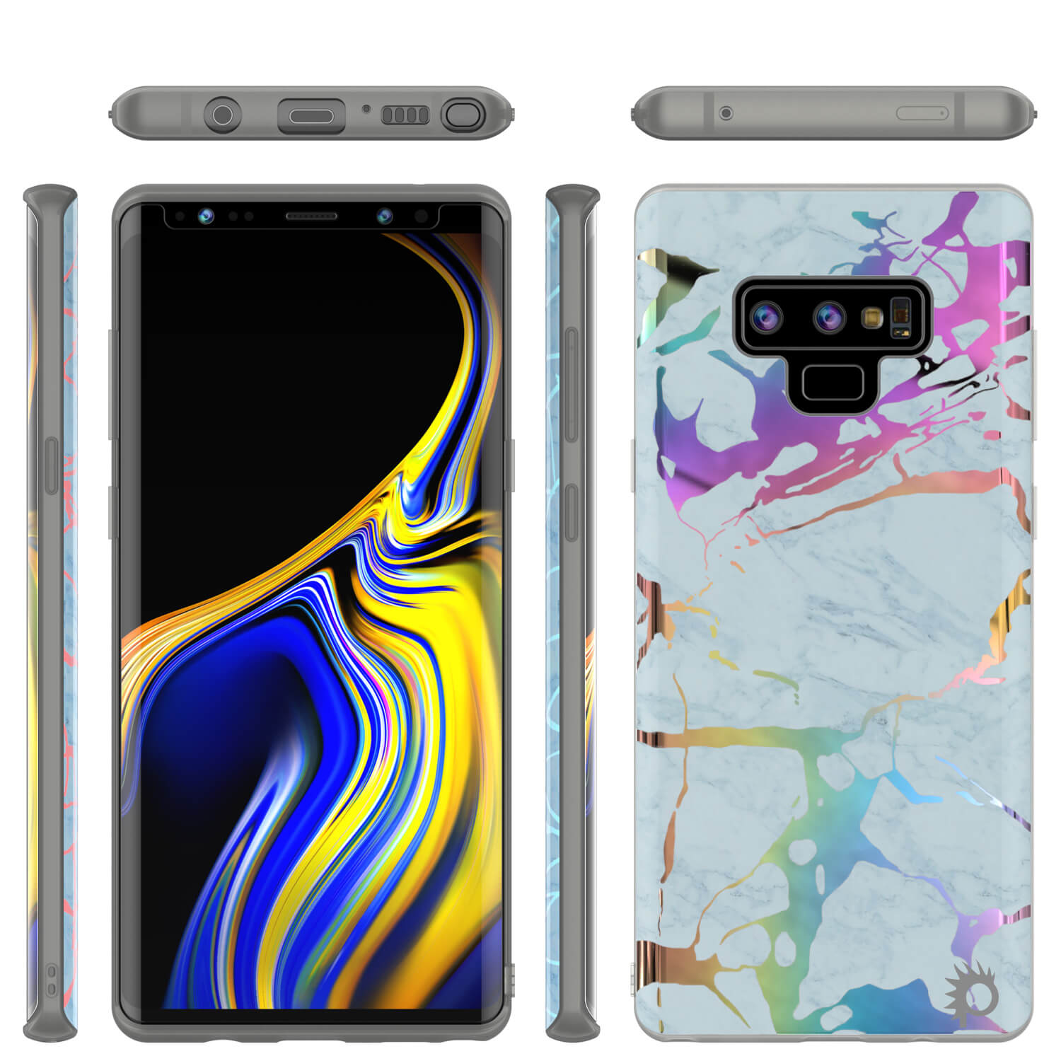 Galaxy Note 9 Corpo Inteiro com Protetor de Tela Capa de Mármore (Marmo Azul)