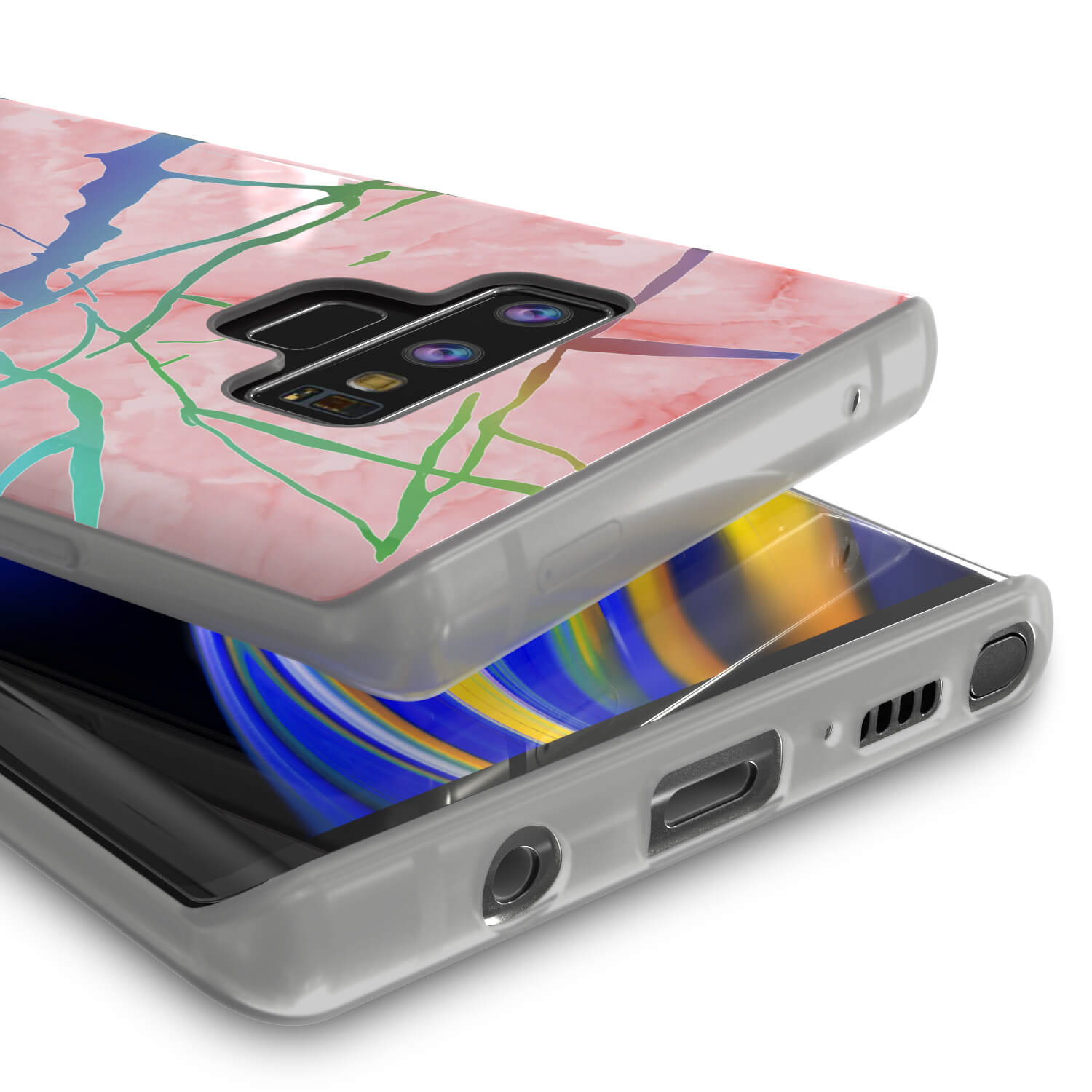 Galaxy Note 9 Corpo Completo com Protetor de Tela Capa de Mármore (Rose Mirage)