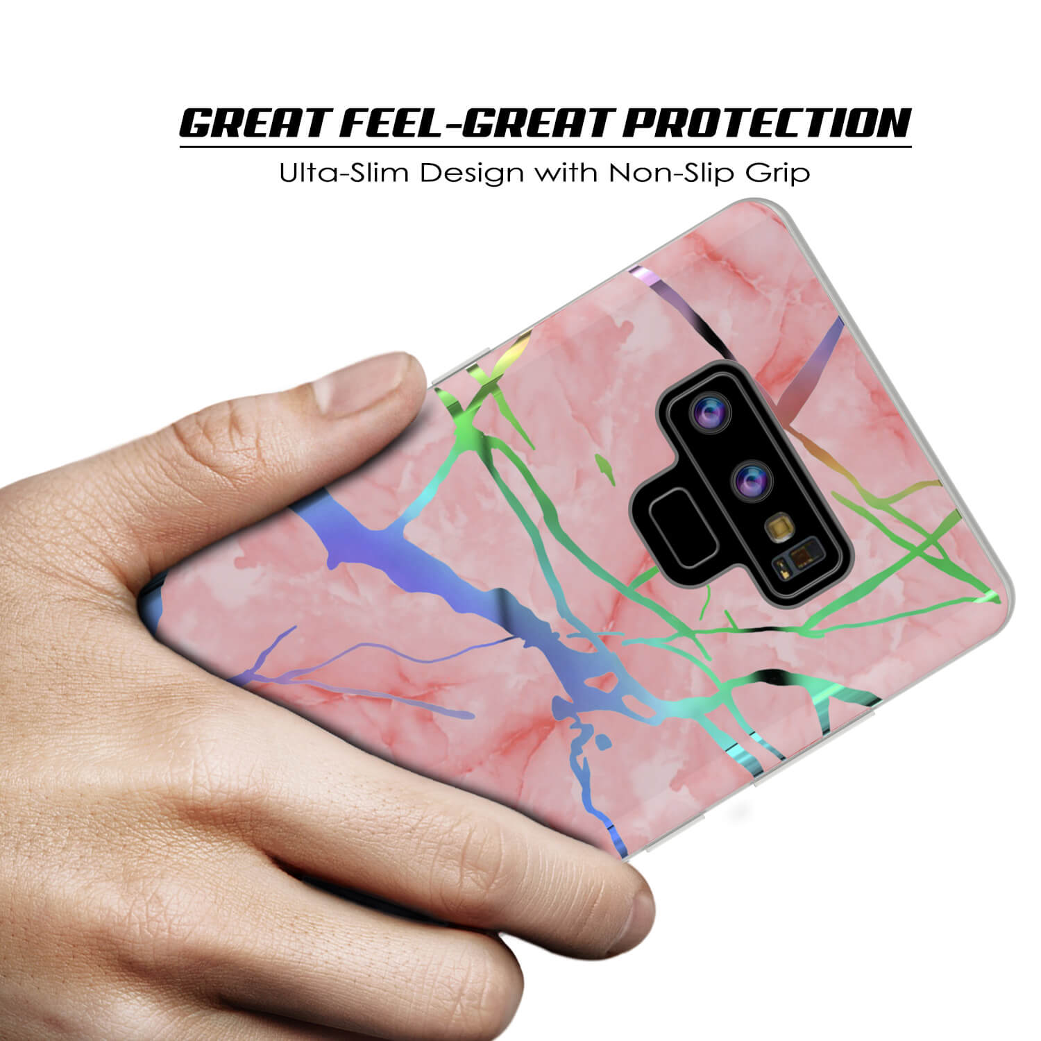 Galaxy Note 9 Corpo Completo com Protetor de Tela Capa de Mármore (Rose Mirage)