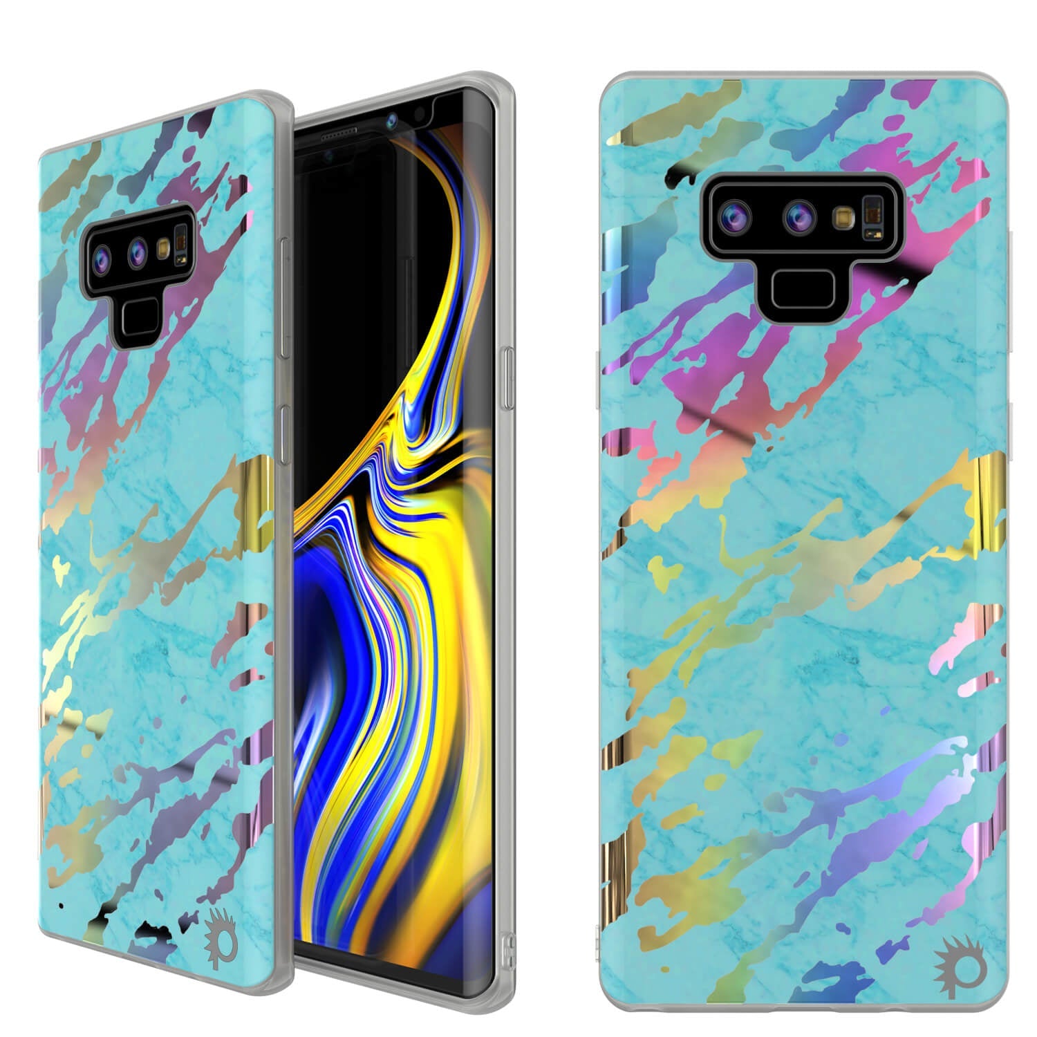 Galaxy Note 9 Corpo Inteiro com Protetor de Tela Capa de Mármore [Teal Ônix]