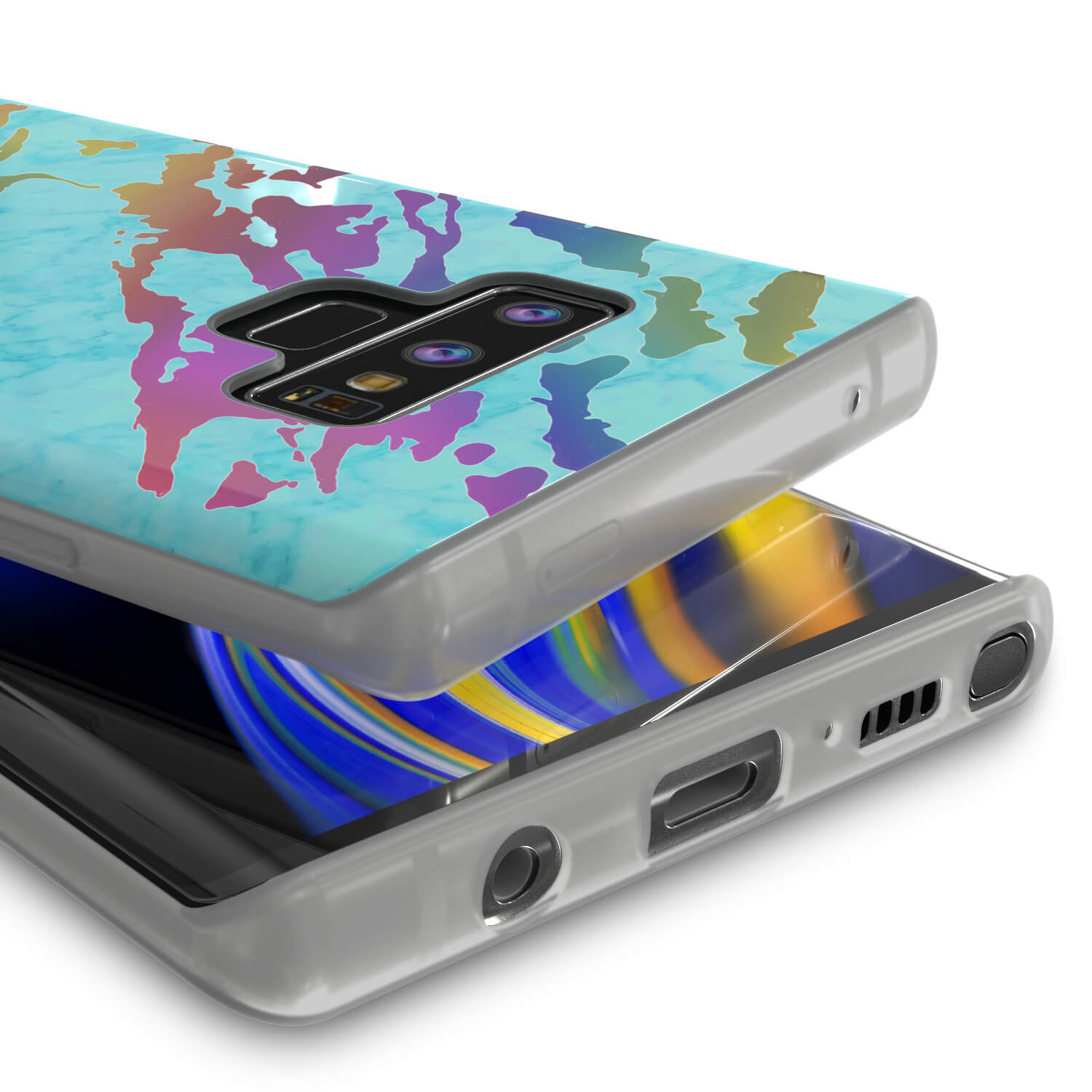 Galaxy Note 9 Corpo Inteiro com Protetor de Tela Capa de Mármore [Teal Ônix]
