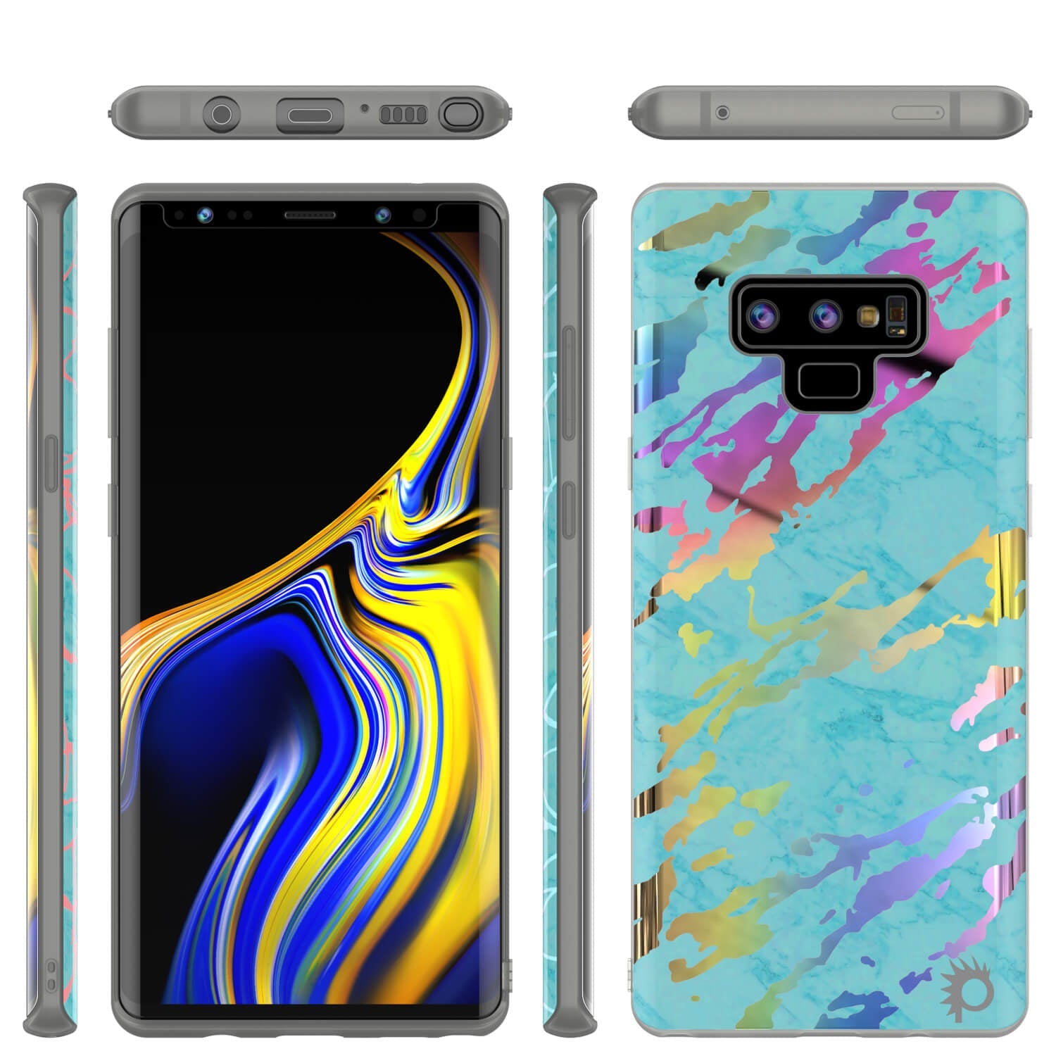 Galaxy Note 9 Corpo Inteiro com Protetor de Tela Capa de Mármore [Teal Ônix]